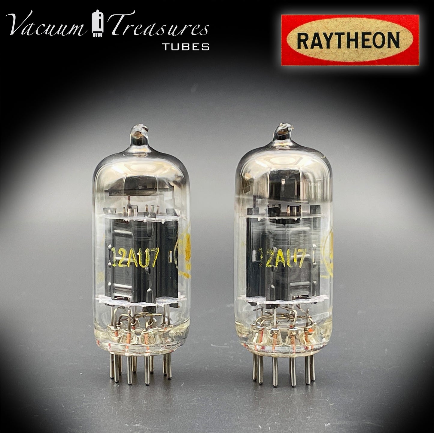 12AU7 ( ECC82 ) NOS RAYTHEON for Baldwin Long Black Plates Halo Getter Matched Tubes Made in USA '59