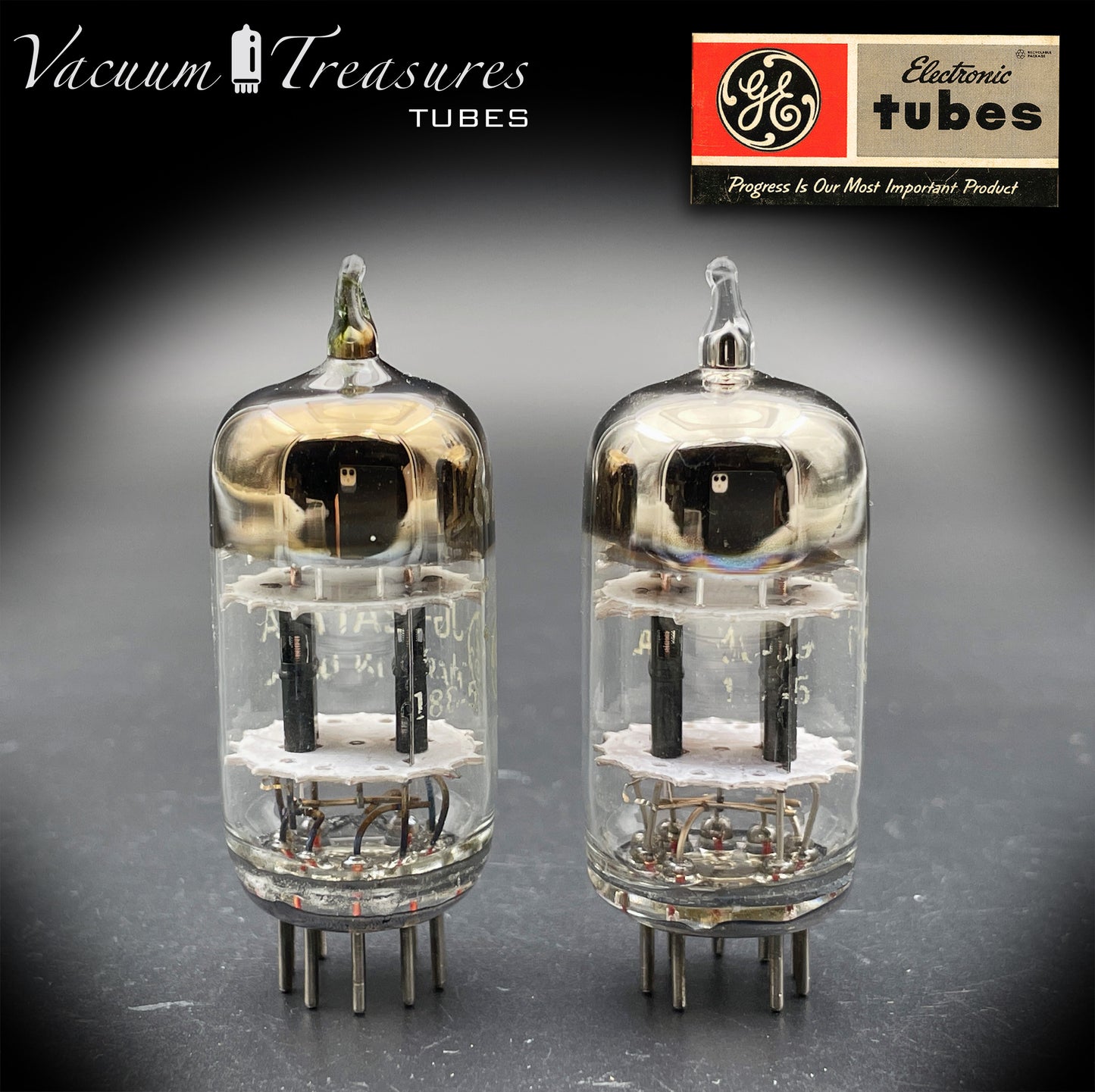 6201 JG-12AT7WA GE Tested Pair 3 Mica Black Wing Plates Made in USA