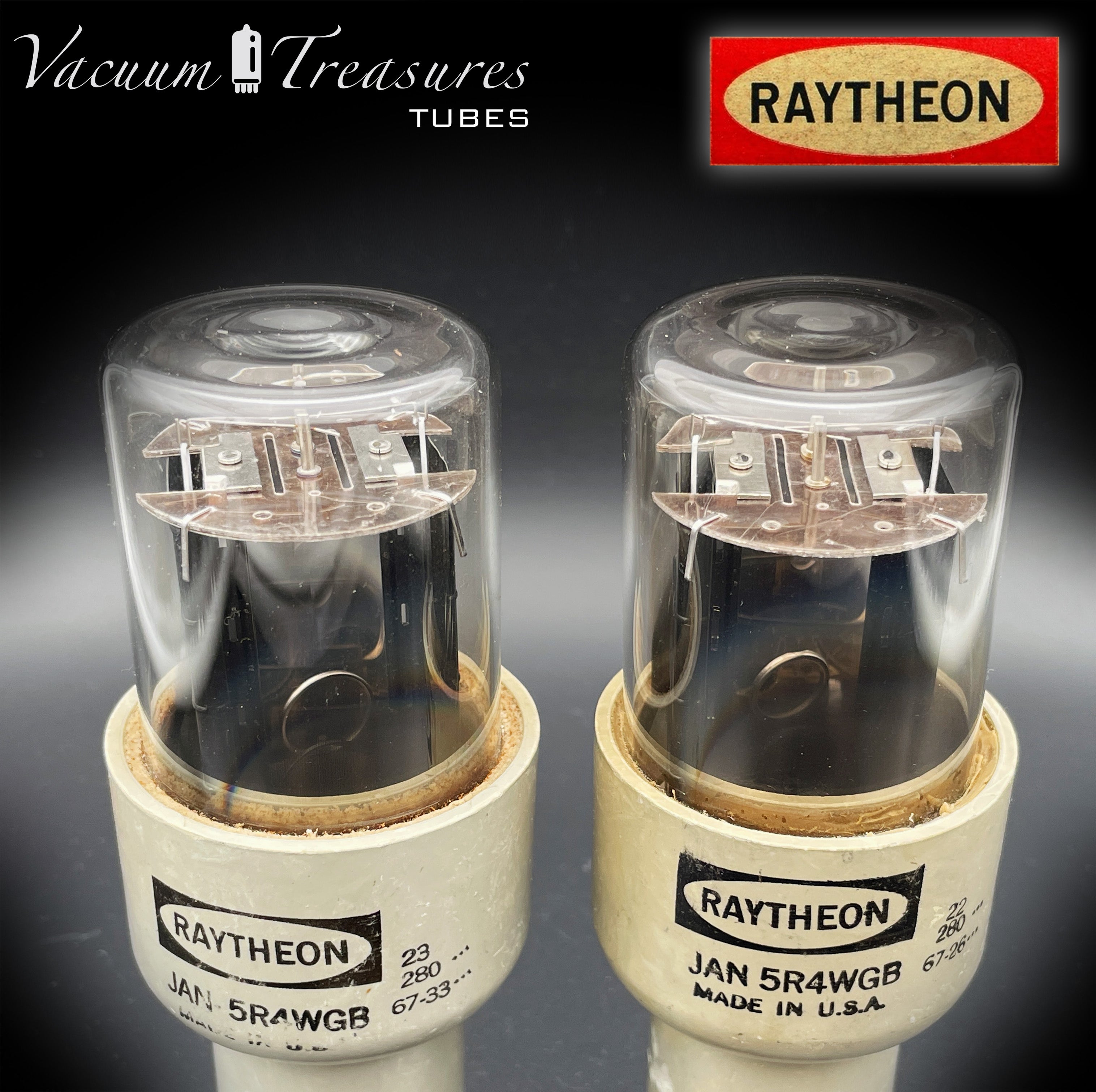 5R4WGB RAYTHEON Matched Pair – Black Plates Hanging Filaments