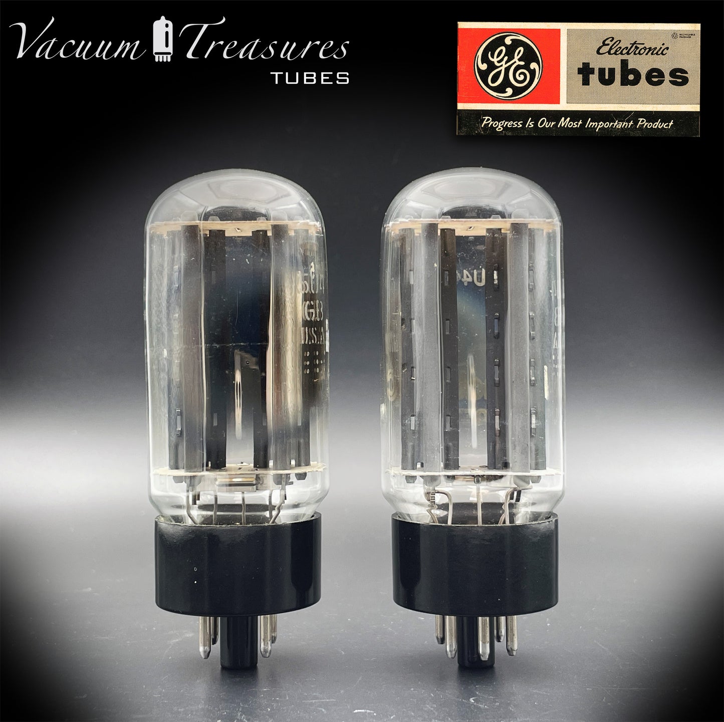 5U4 GB  5AS4A GE/International NOS NIB Gray Plates Side Square Getter Matched Pair Tubes Rectifiers Made in USA