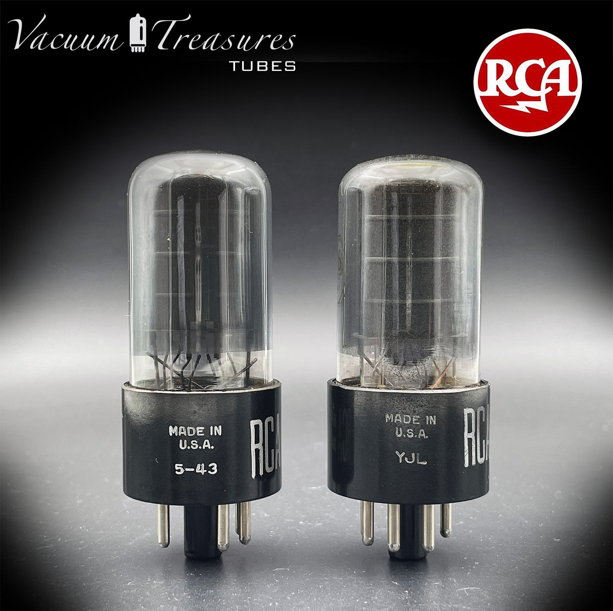 6V6GT RCA Black Plates Smoked Glass DD Getter Closely Tested Pair Tubes USA 1950s