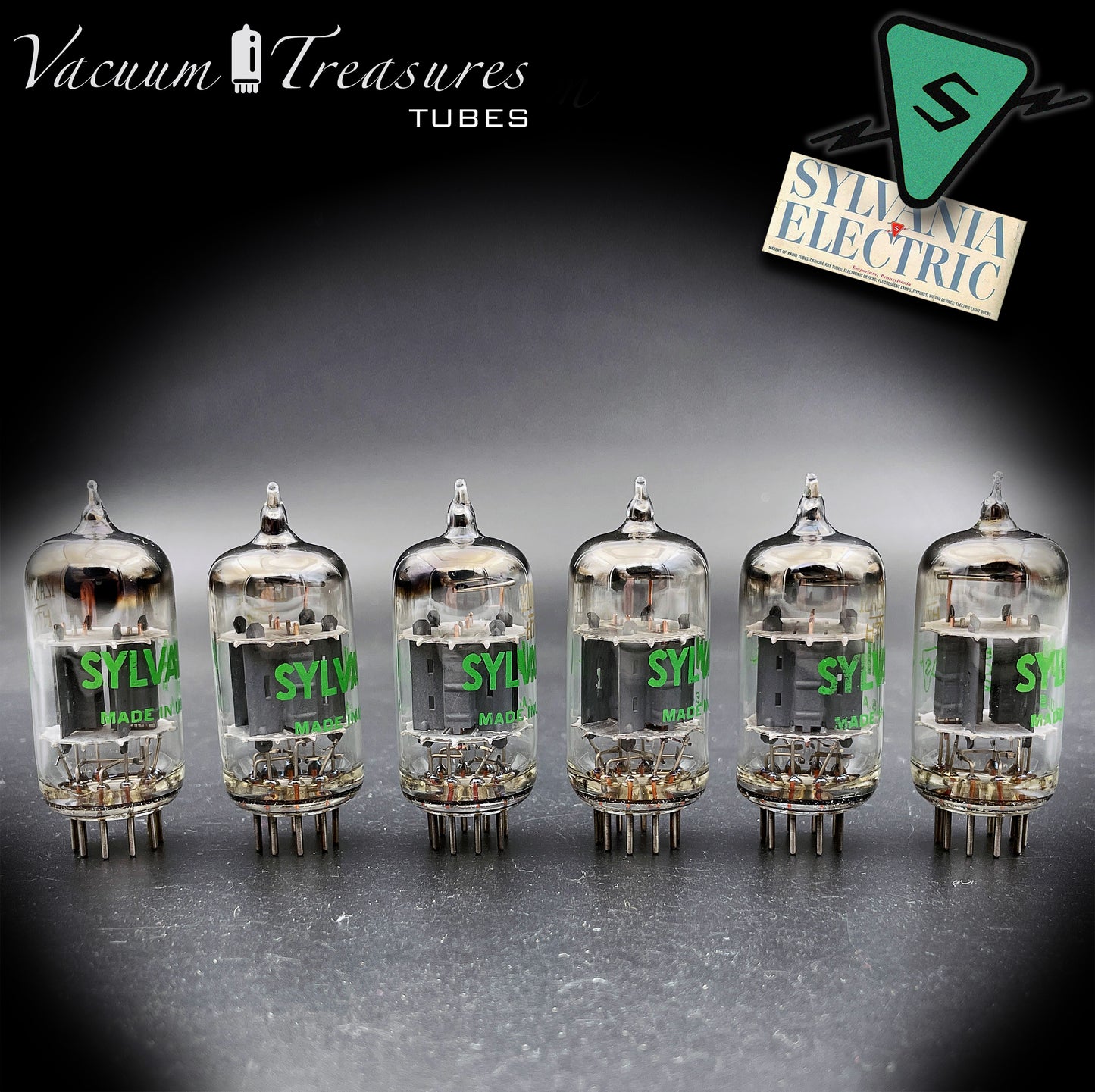 12AU7 ( ECC82 ) SYLVANIA NOS Short Gray Plates Square Getter Tested Tube Made in USA '47