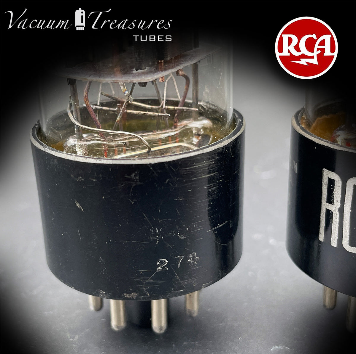 6SN7GT RCA Radiotron Matched Pair Silver Logo Black Plates D Getter AMPLITREX Tested Low Noise & Mic Tubes