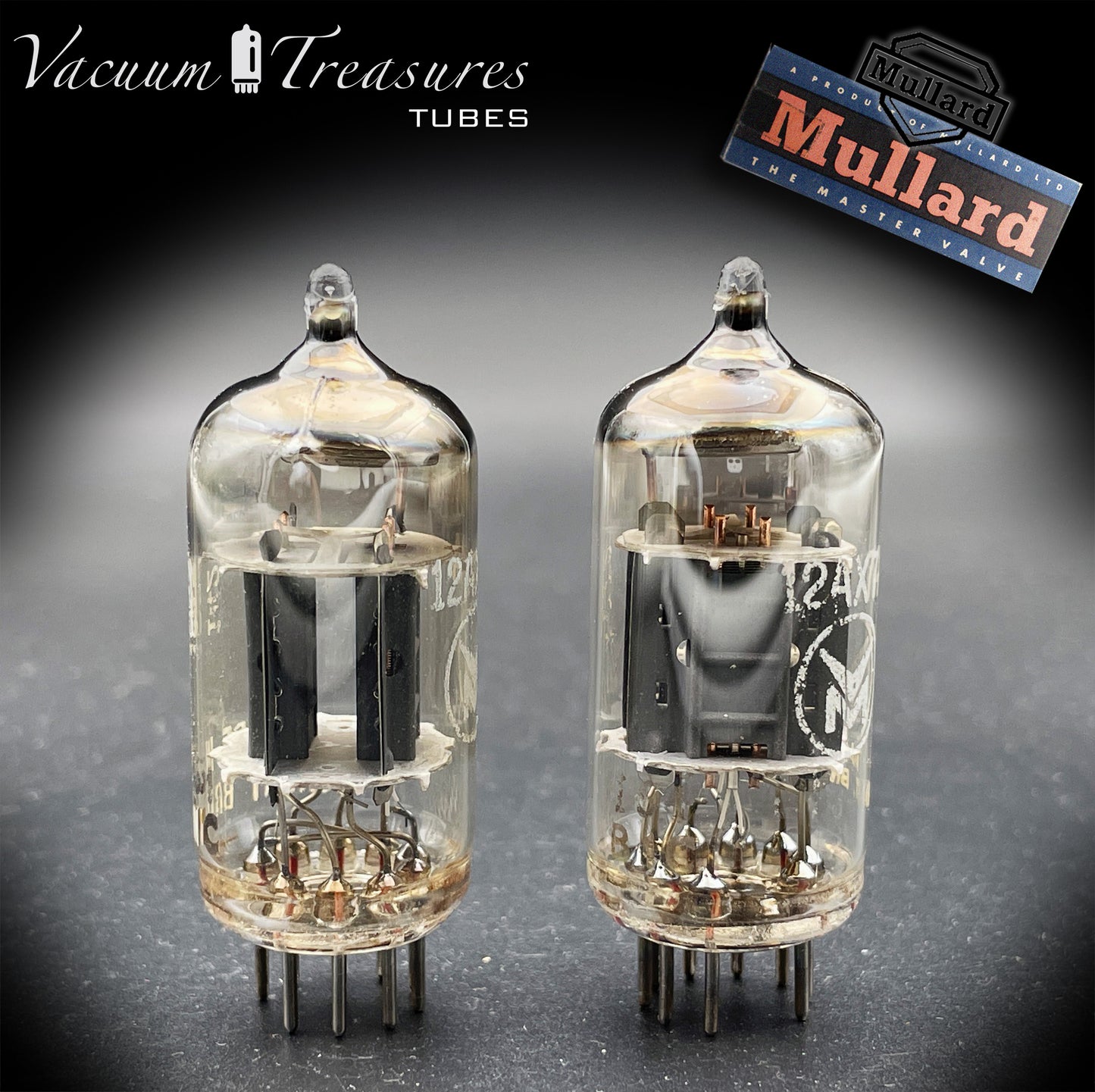 12AX7 / ECC83 MULLARD Blackburn Short Gray Plates Halo Getter - Same Code I61 B1C - AMPLITREX Tested Pair - Low Noise & Microphonics