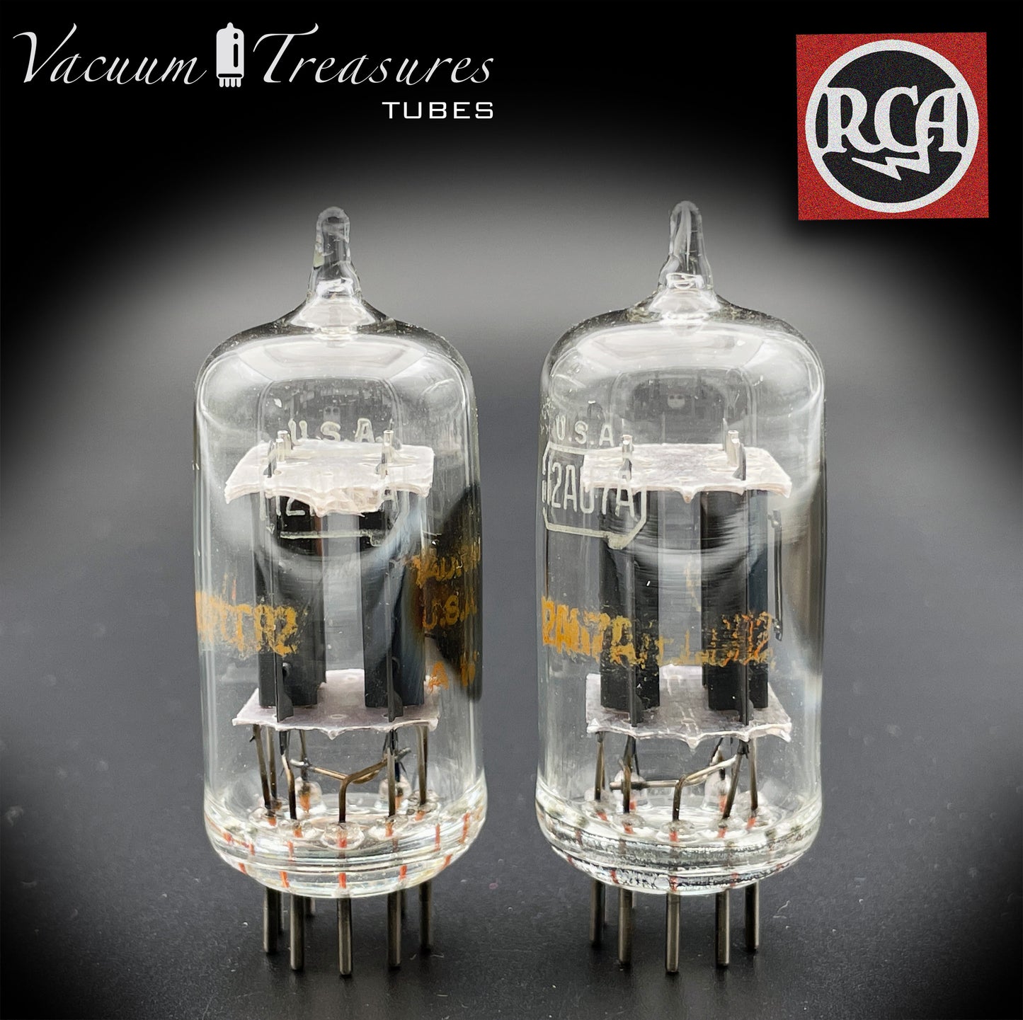 12AU7 A ( ECC82 ) RCA Clear TOP Long Gray Plates Side [] Getter Matched Tubes Made in USA