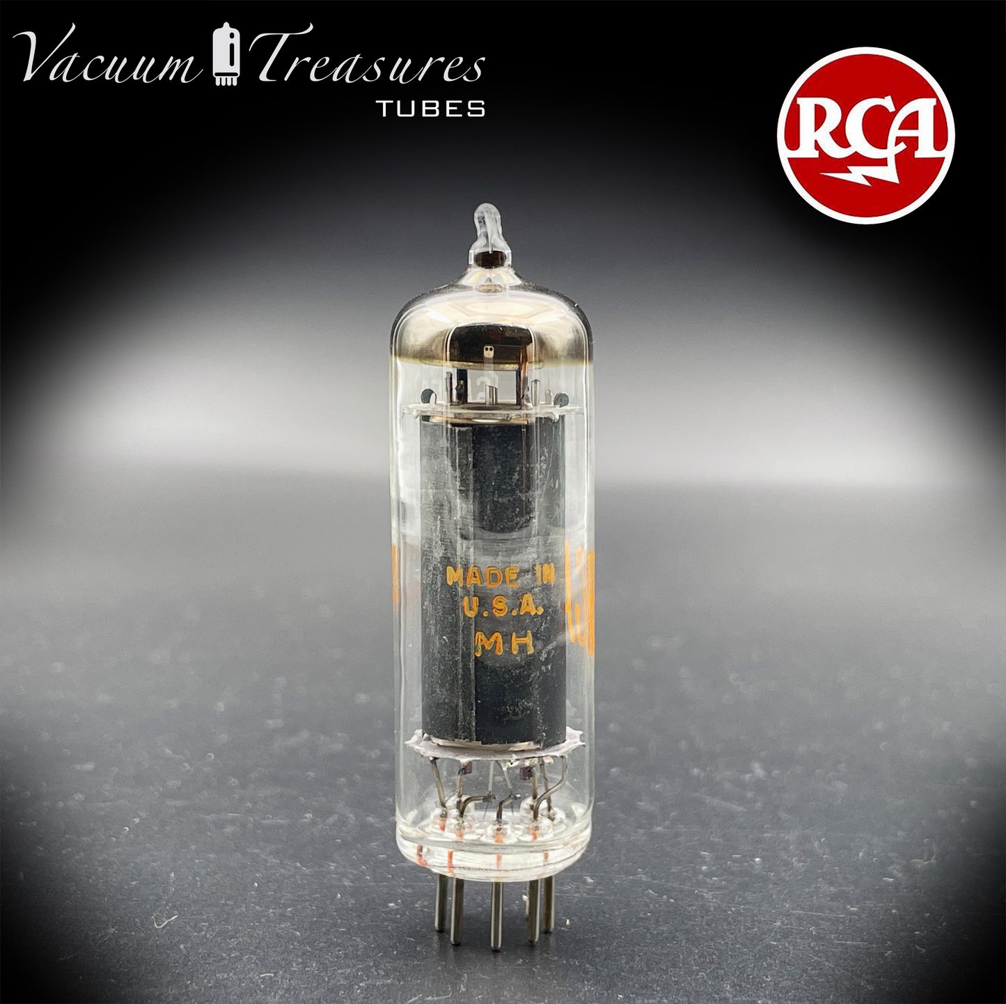 6AQ5 A ( EL90 ) RCA NOS Black Plate Halo Getter Made in USA ’61