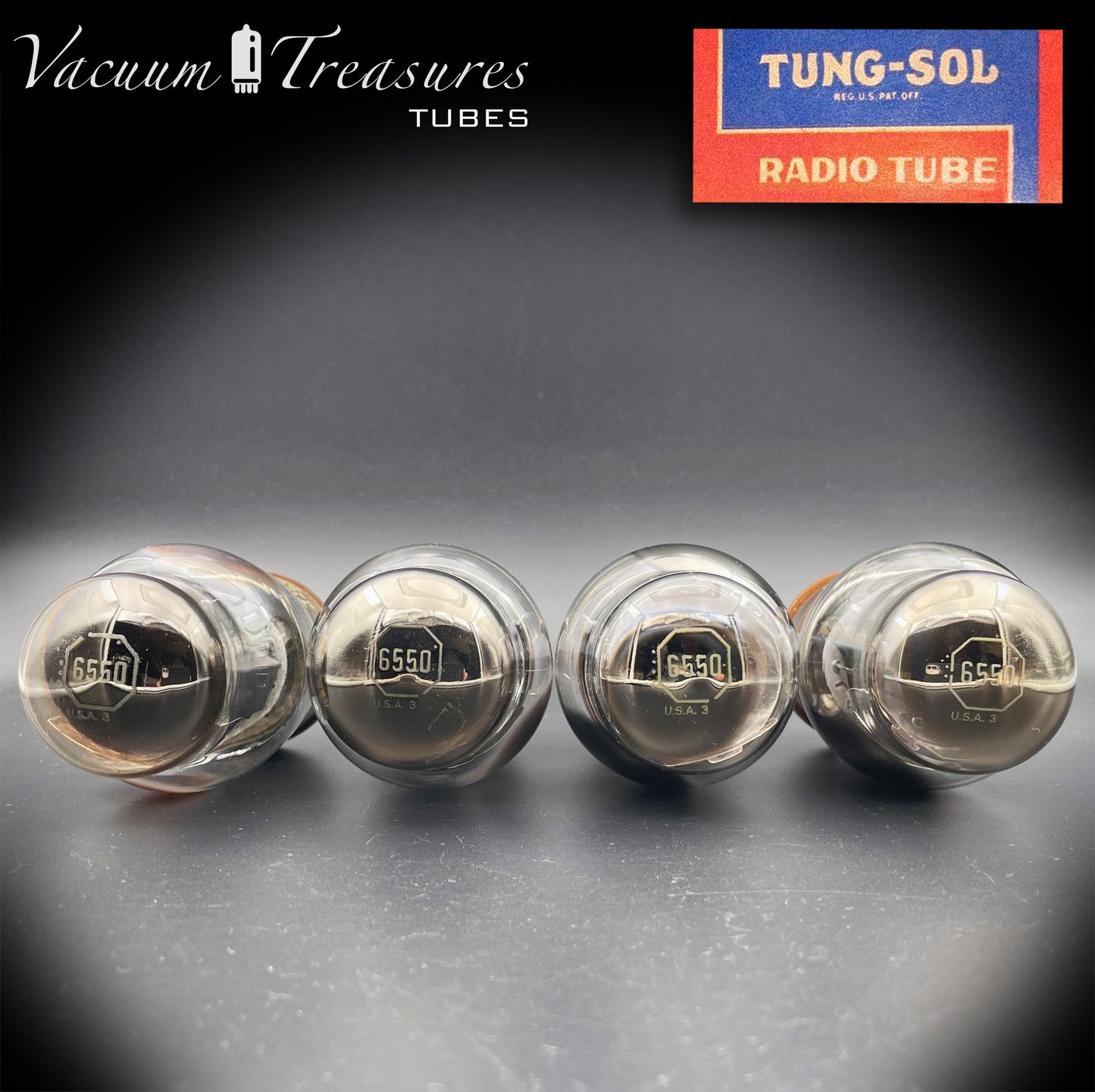 6550 TUNG-SOL Type 2 - 3rd Generation Gray Plates Triple Halo Getter No Holes Matched Quad Tubes Made in USA