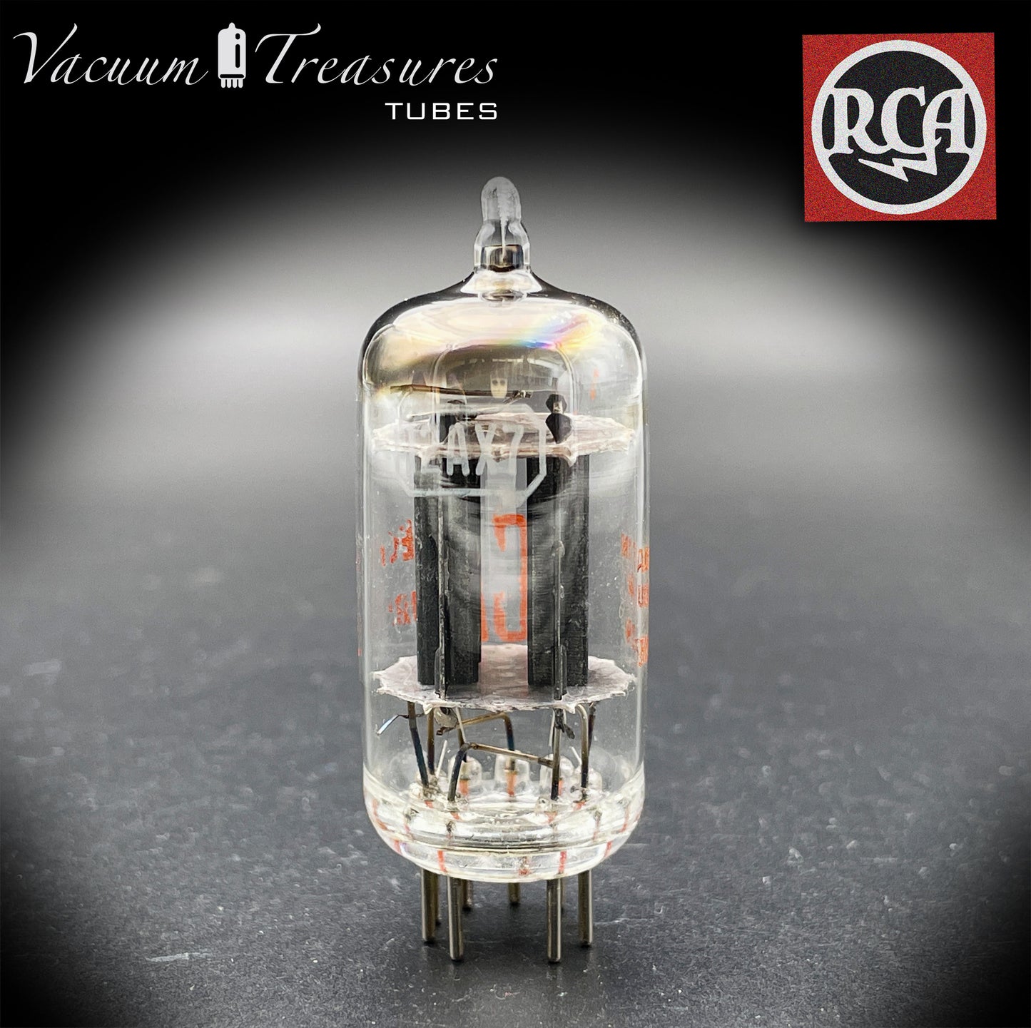 12AX7 / ECC83 RCA Long Black Plates Square Tilt getter - Balanced - Low Noise & Mic - Made in USA '58