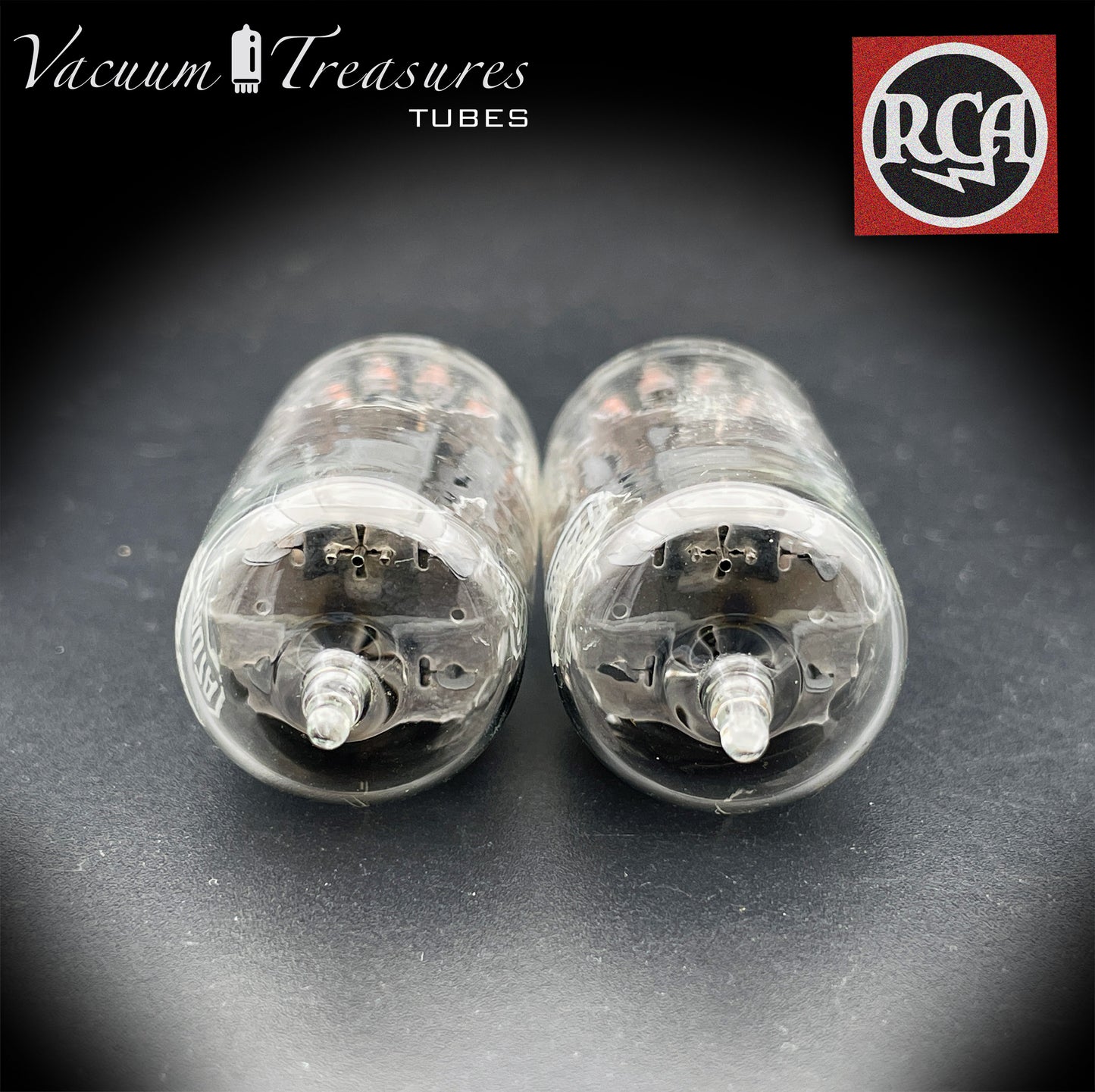 12AU7 / ECC82 Baldwin by RCA AMPLITREX Matched Pair Clear Top Long Gray Plates Side D Getter Tubes