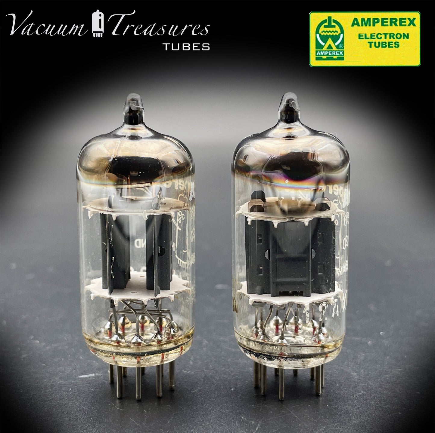12AX7 / ECC83 NOS AMPEREX Bugle Boy Matched Pair Short plates Same Date Codes Tubes MADE IN HOLLAND '67