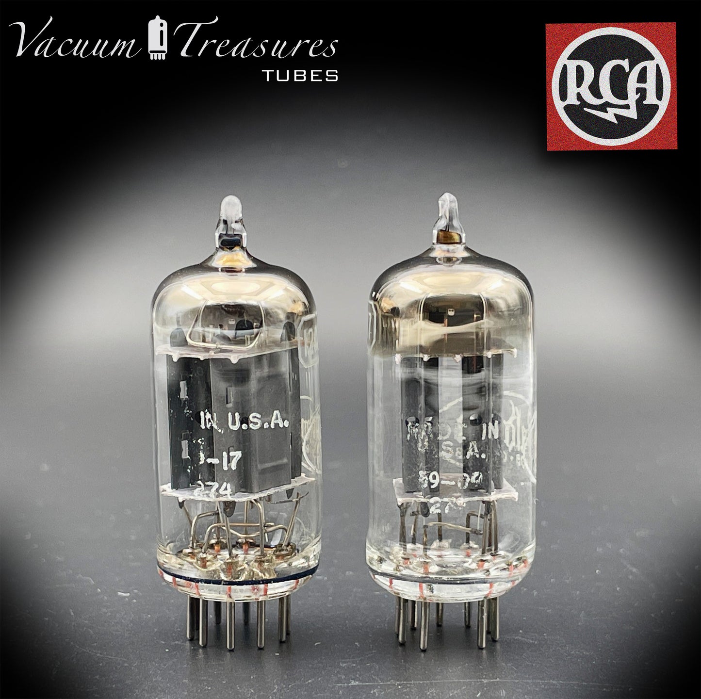 12AX7 ( ECC83 ) RCA for Baldwin Long Gray Plates Square Getter Matched Tubes MADE IN USA '59