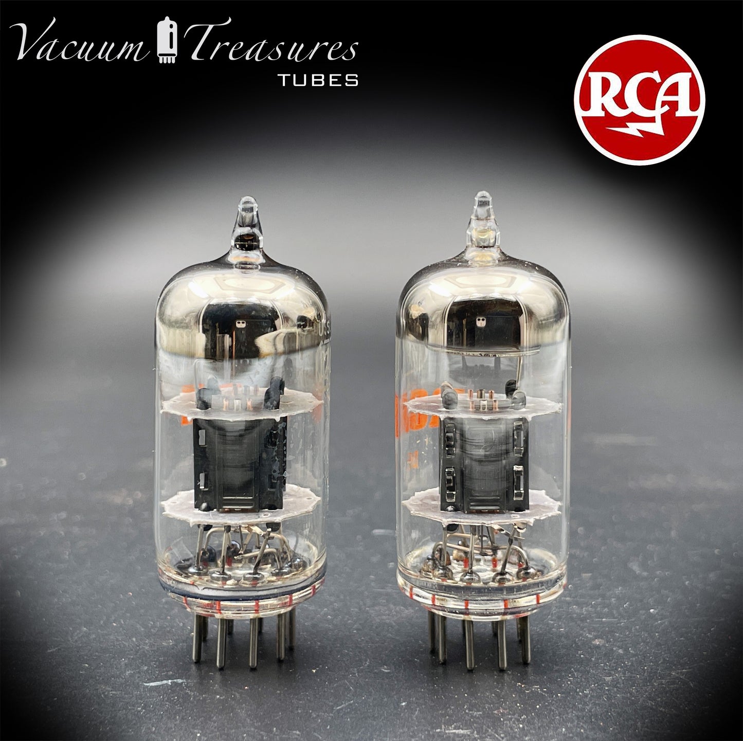 12AV7 RCA NOS NIB Black Plates Halo Getter Matched Pair Tubes Made in USA