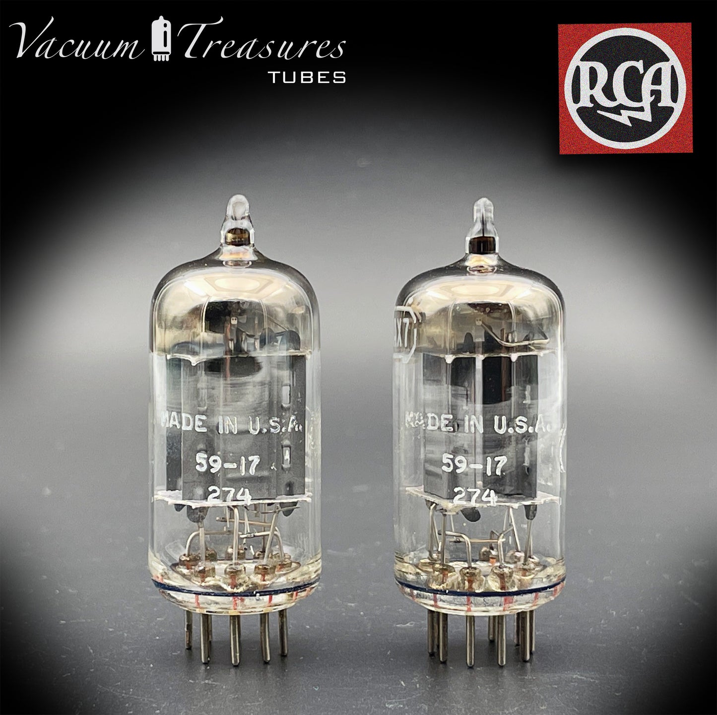 12AX7 ( ECC83 ) RCA for Baldwin Long Gray Plates Square Getter Matched Tubes MADE IN USA '59