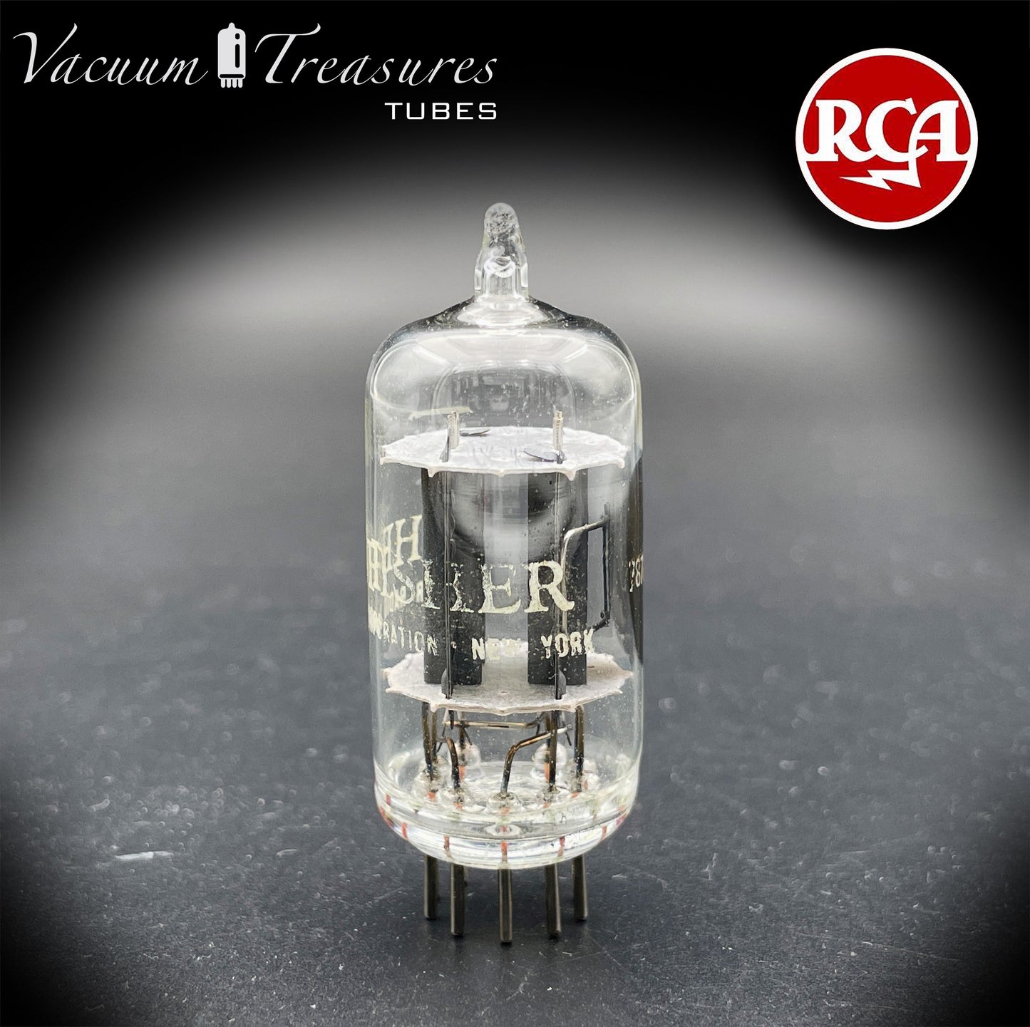 7025 12AX7 RCA Clear Top Long Gray Plates Side D Getter Tested Tube Made in USA '60s