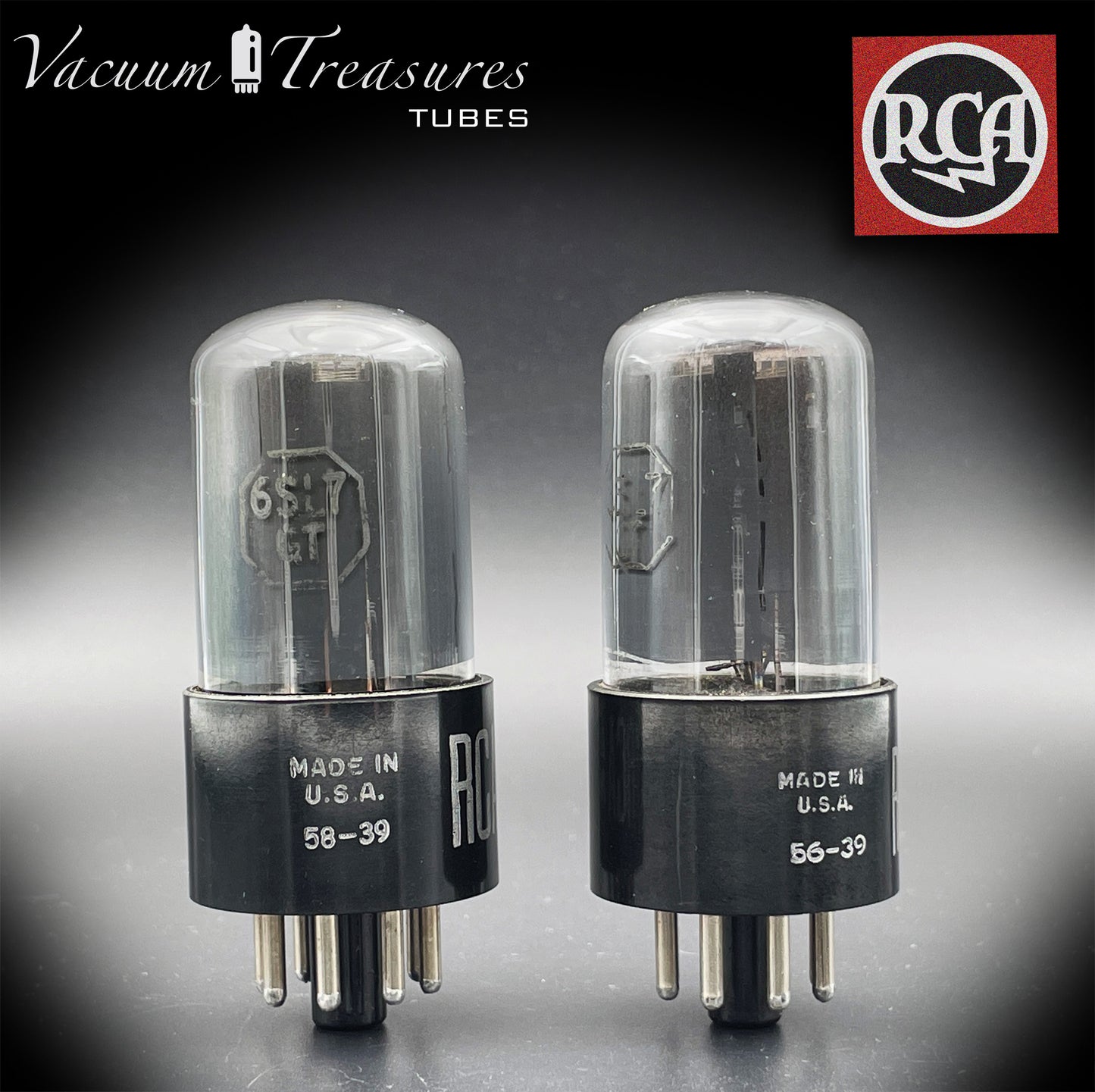 6SL7 GT ( VT-229 ) RCA NOS Black Plates Legendary Grafite Glass Square Getter Tested Pair Tubes Made in USA '50s