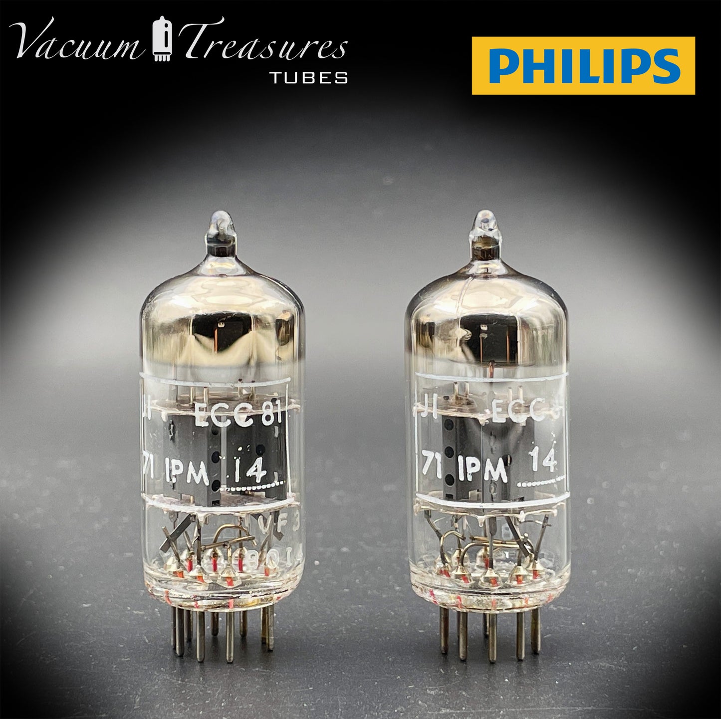 12AT7 ( ECC81 ) NOS NIB PHILIPS by Mullard, Blackburn Plant, Wing Gray Plates Halo Getter Matched Pair Tubes MADE IN GT. BRITAIN