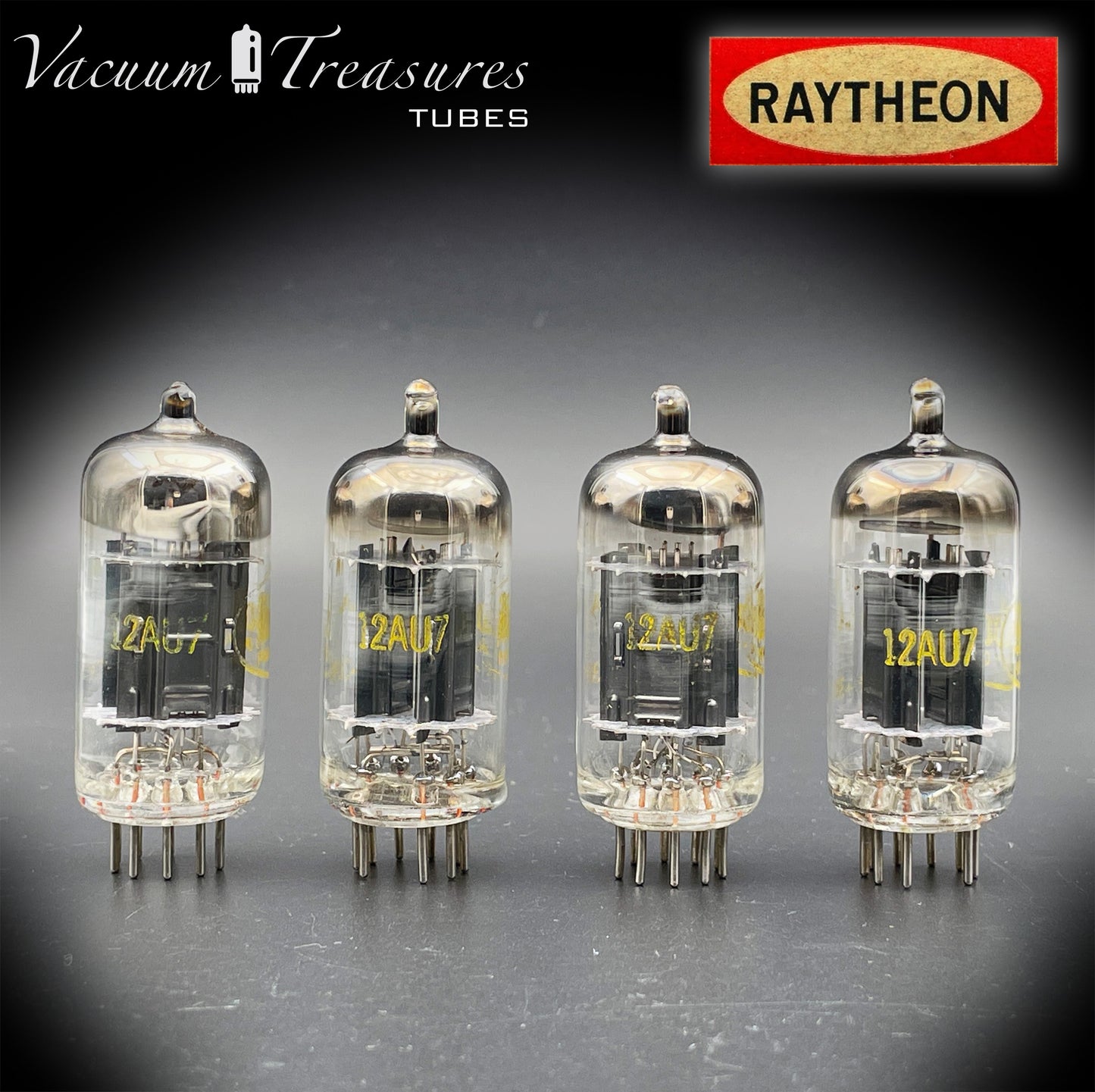 12AU7 ( ECC82 ) NOS RAYTHEON for Baldwin Long Black Plates Halo Getter Matched Tubes Made in USA '59