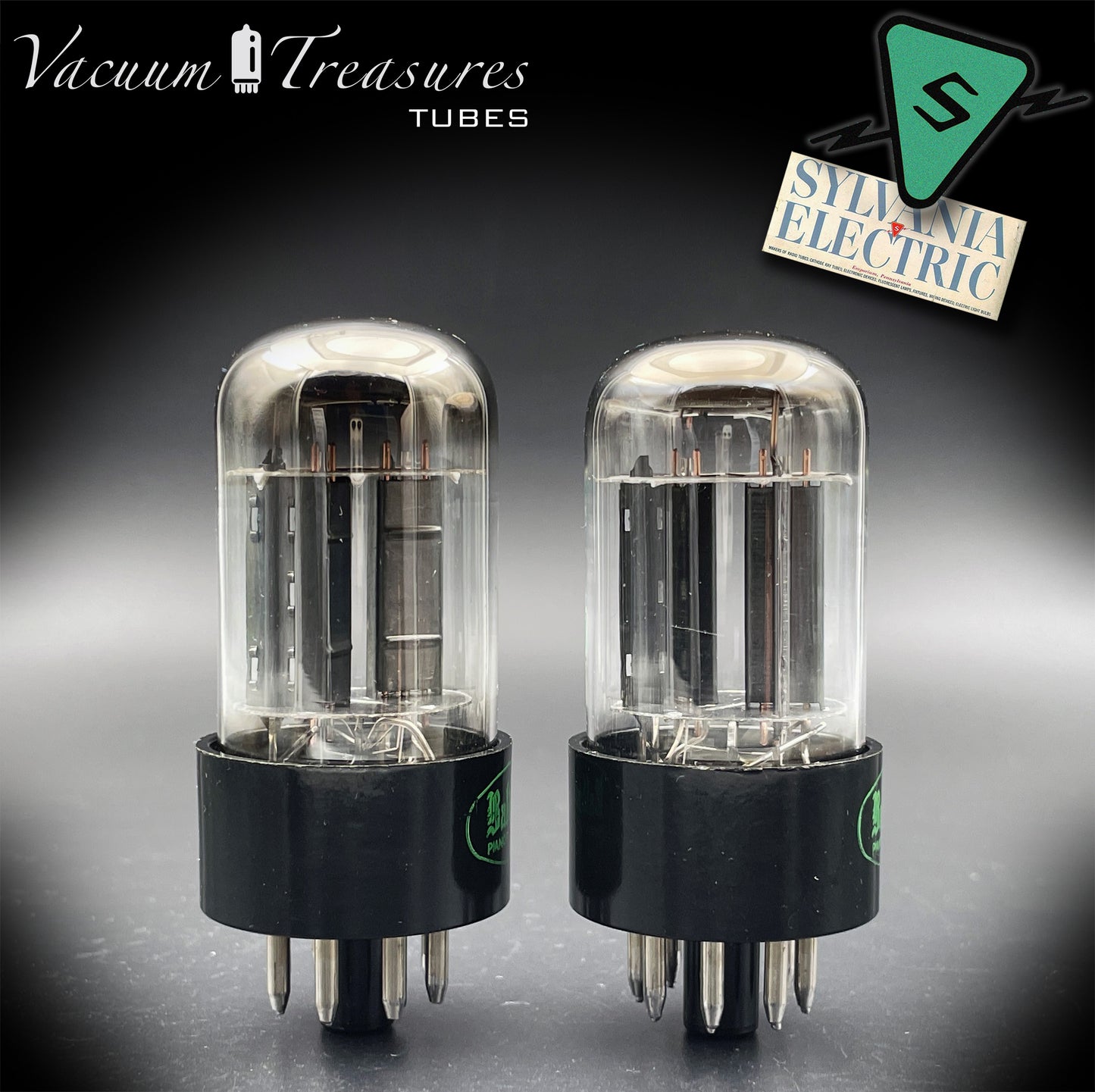 6SN7GTB Baldwin by SYLVANIA Matched Pair Black Plates Tubes - Same Codes - Made in USA '61