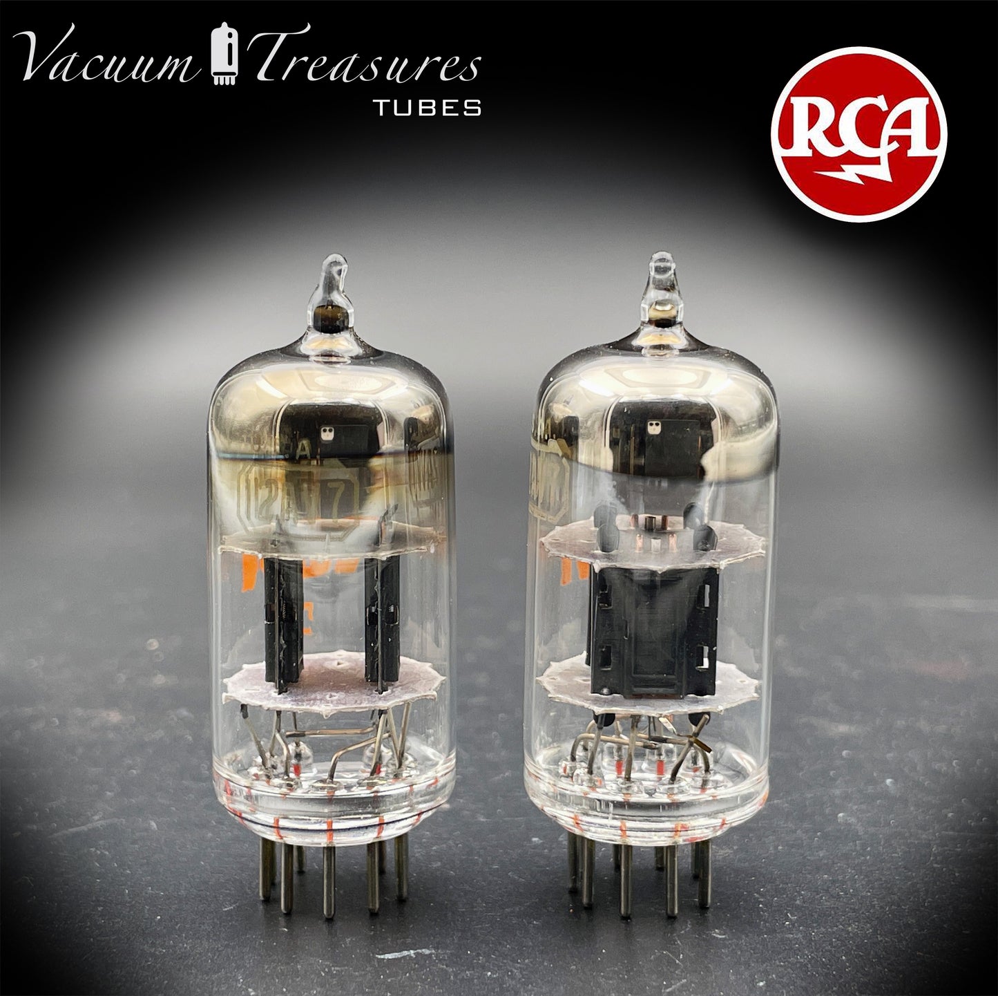 12AV7 RCA NOS NIB Black Plates Halo Getter Matched Pair Tubes Made in USA