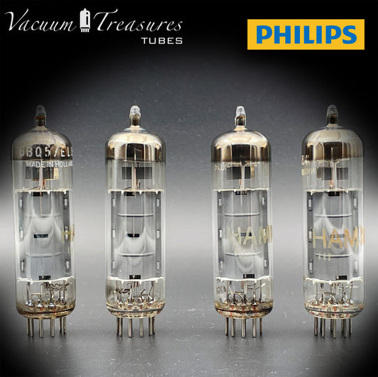 6BQ5 ( EL84 ) AMPEREX PHILIPS Heerlen plant Gray Plates Halo Getter rX4 Matched Tubes Made in HOLLAND