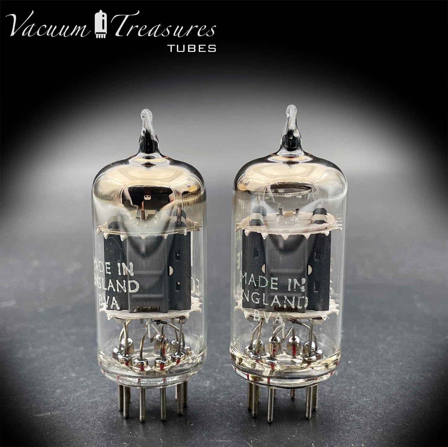 12AX7 / ECC83 Mazda Valve Tested Pair Same Date Codes Short Gray Plates Halo Getter Made in England BVA