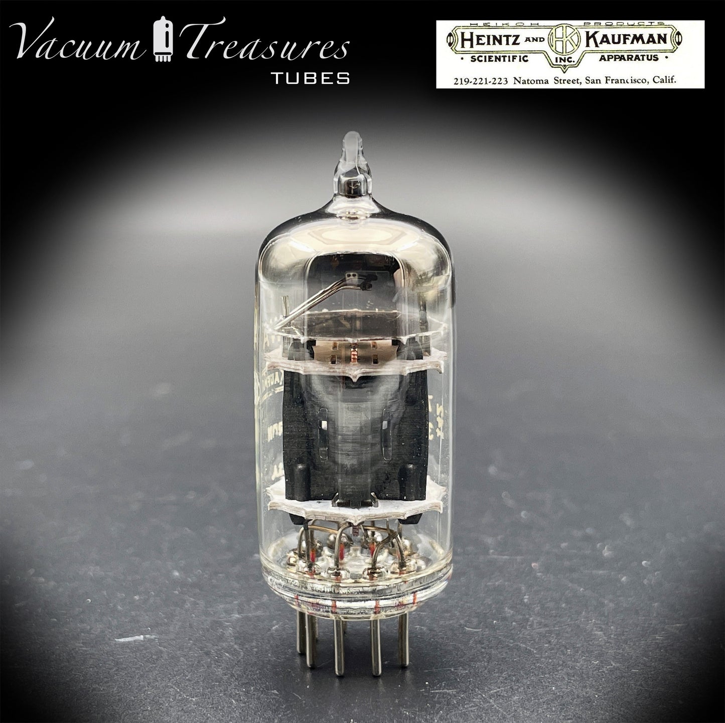 12AU7WA / CV4003 / 6189 Heinz &amp; Kauffman Triple Mica Black Plates Square Getter Made in USA