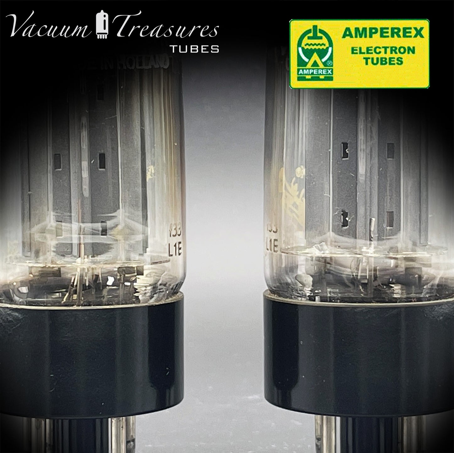 5AR4 ( GZ34 ) NOS AMPEREX Bugle Boy, Holland f33, smooth, Same codes, Matched Pair Tubes Rectifiers Made in HOLLAND