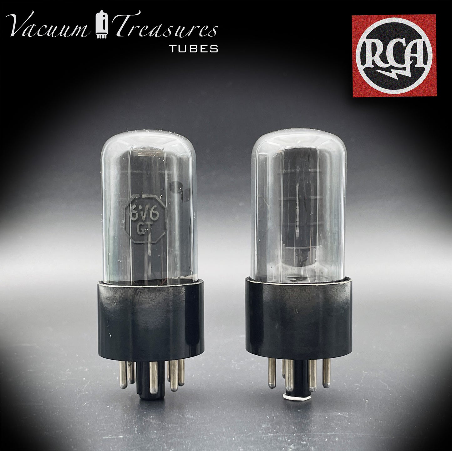 6V6 GT RCA NOS NIB Black Plates Graphite Glass Double Square Getter Matched Tubes Made in USA '54