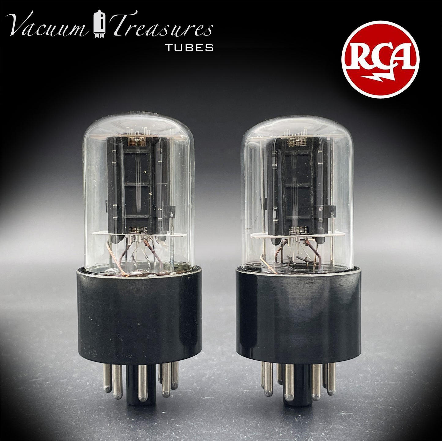 6SN7 GTB RCA Silver Logo AMPLITREX Tested Pair Same data Codes Black Plates D Getter Low Noise & Mic Tubes