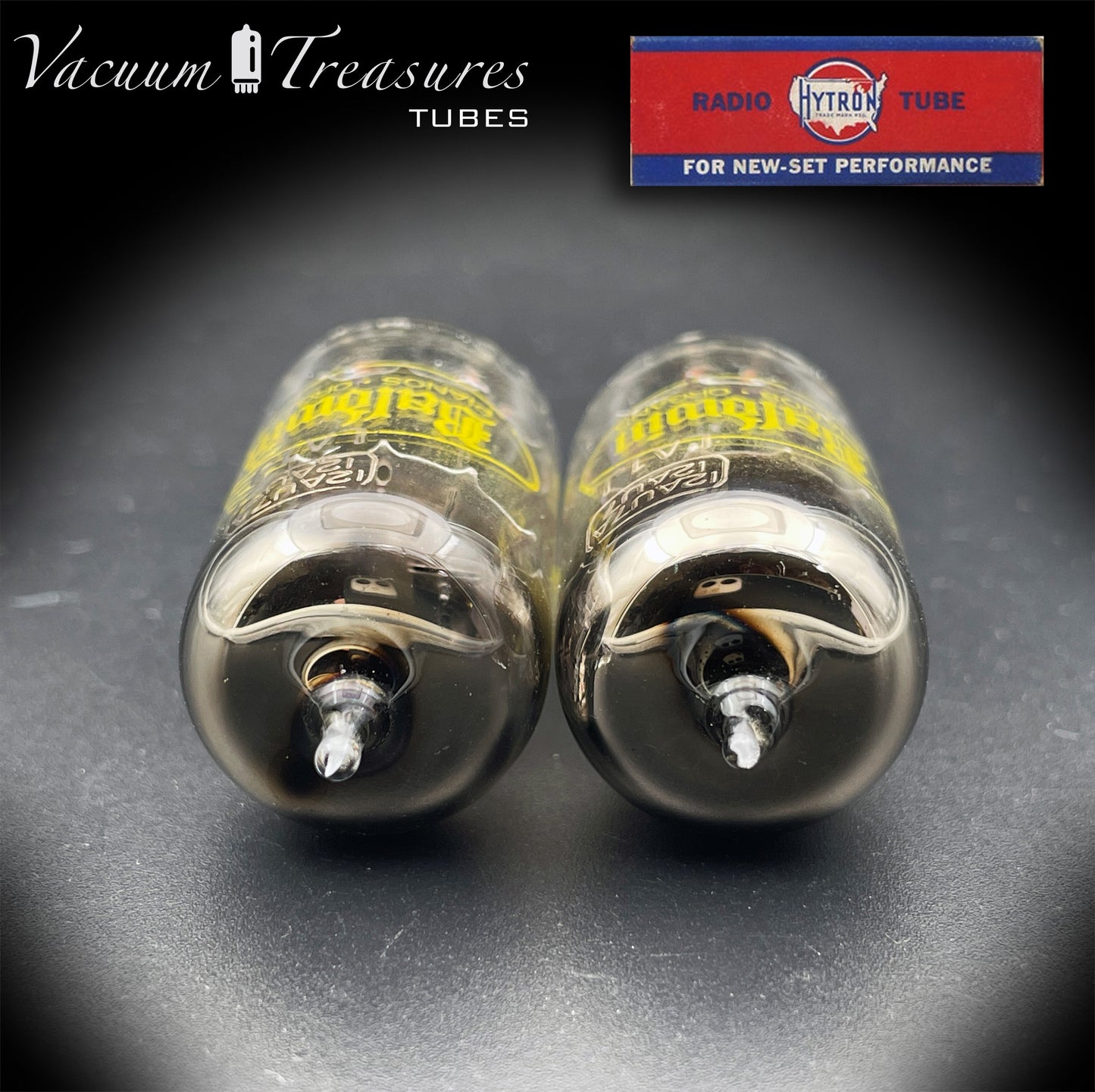 12AU7A ECC82 Baldwin / HYTRON Matched Pair Black Plates Halo Getter Tested Tubes USA