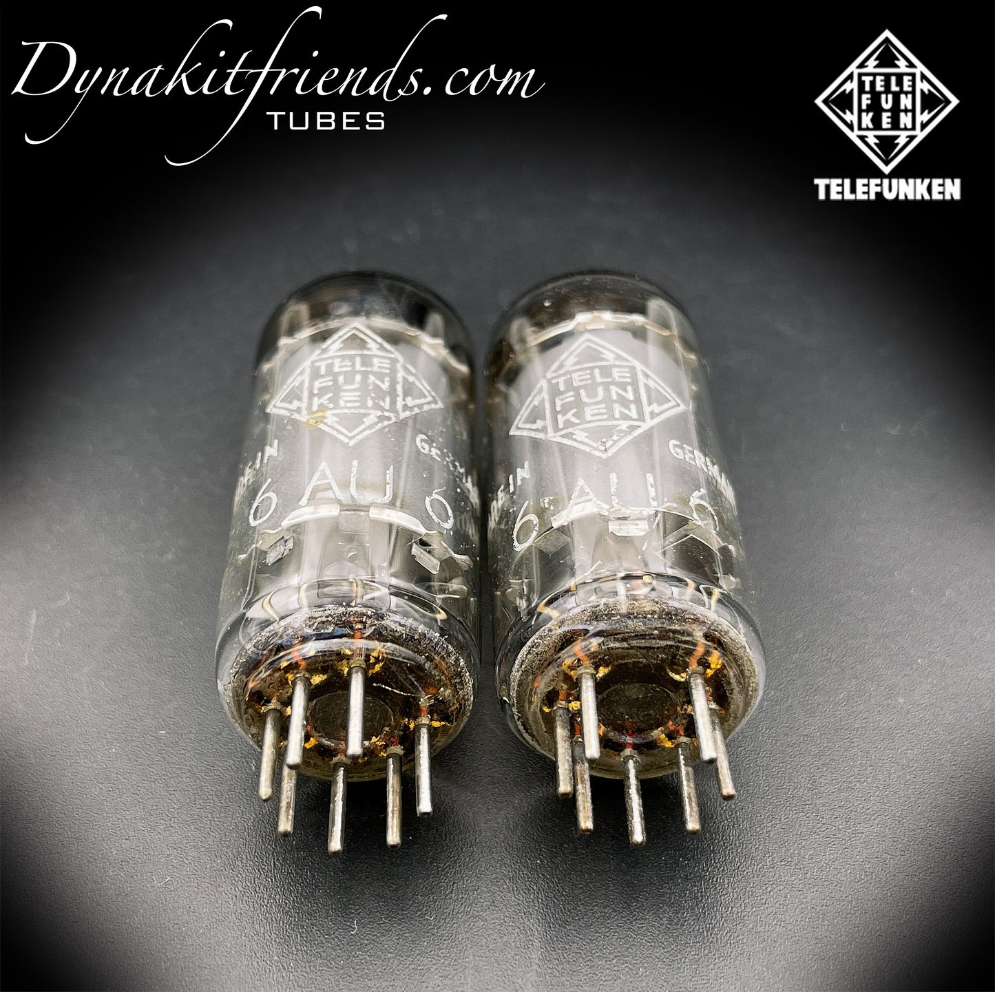 6AU6 ( EF94 ) Telefunken <> Diamond bottom Same Codes Gray Plates Square Getter Matched Tubes Made in Germany