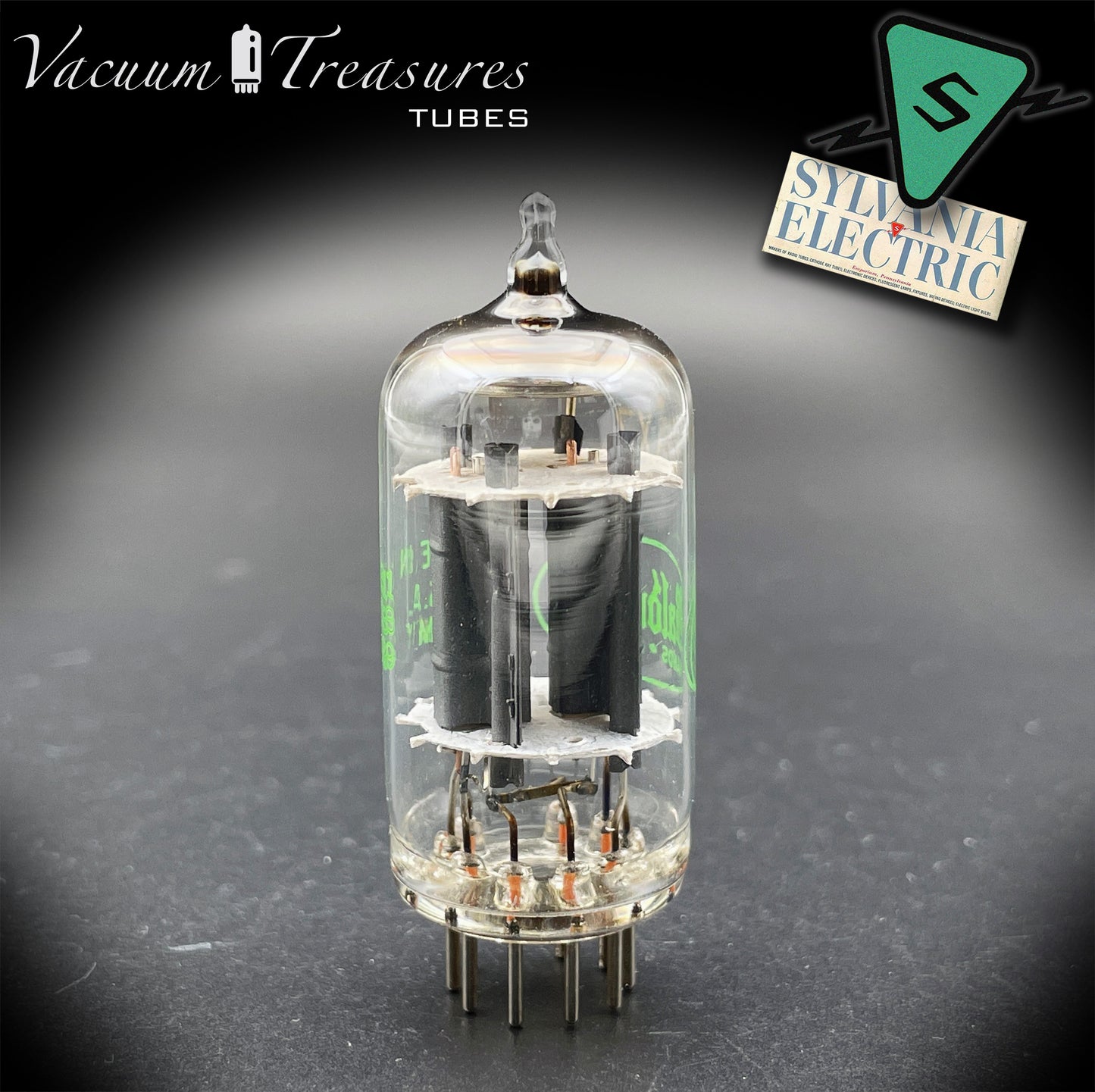 12AX7 / ECC83 NOS Baldwin by SYLVANIA Long Gray Plates Halo Getter Tested Tube Made in USA '61