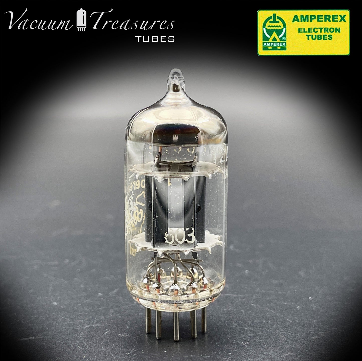 12AX7 / ECC83 NOS AMPEREX Bugle Boy Short Plates Halo Getter Tested Tube MADE IN HOLLAND