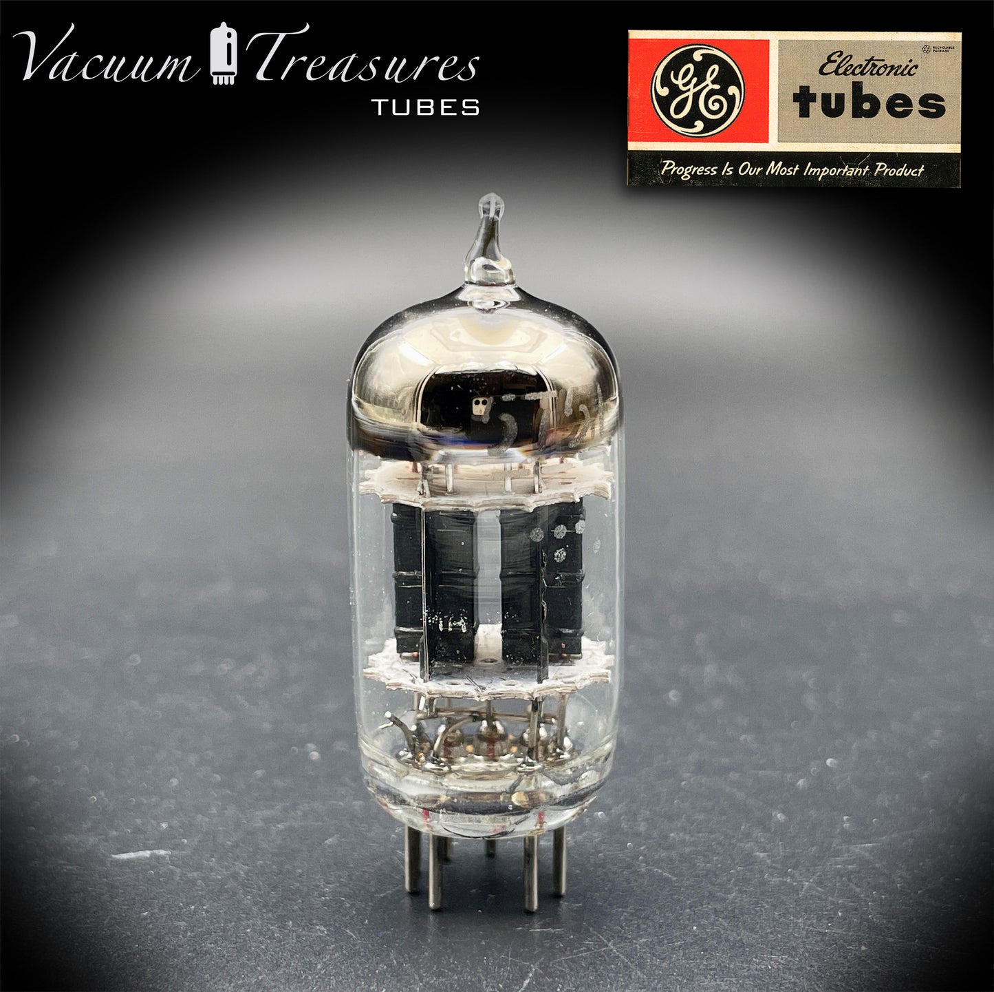 5751 GE NOS Triple Mica Black Plates Square Getter Amplitrex Tested Tube Made in USA '50s