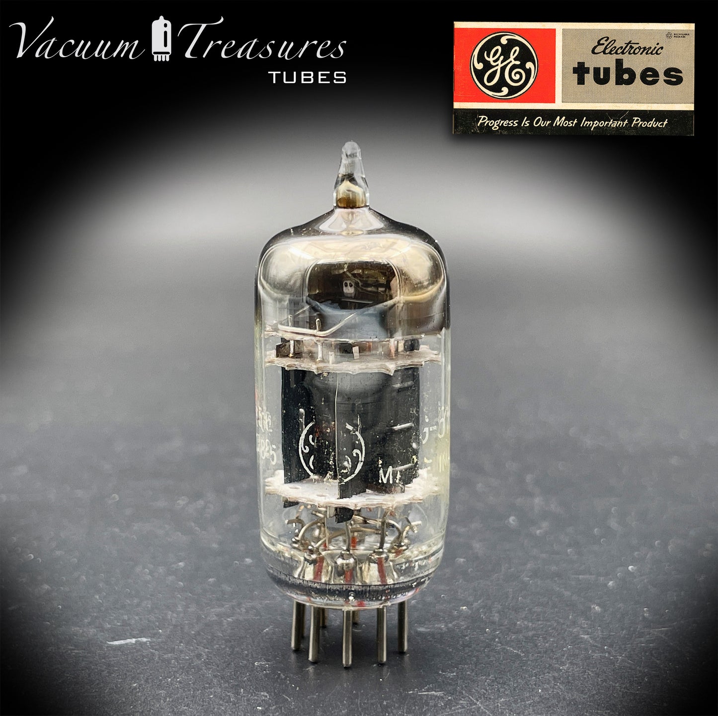 JG 5751 WA GE NOS Triple Mica Black Plates Square Getter Amplitrex Tested Tube Made in USA '55