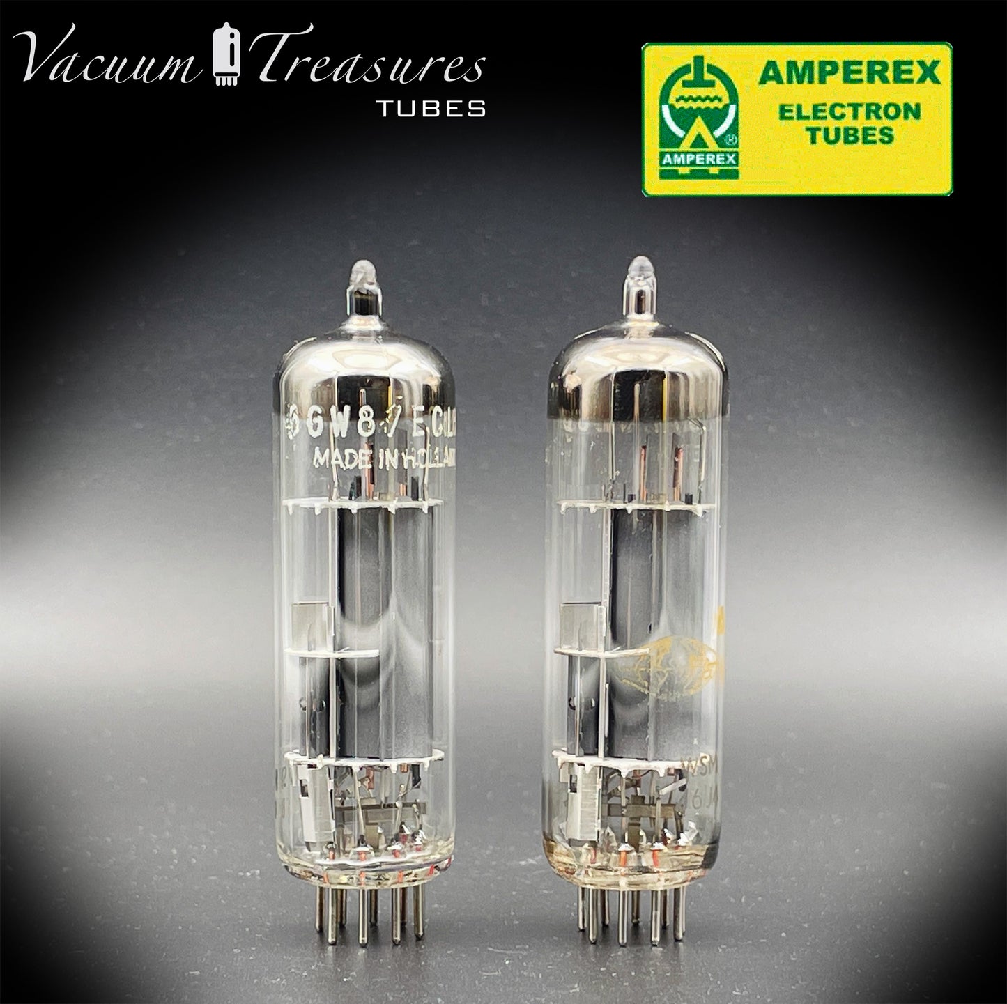 6GW8 ( ECL86 ) AMPEREX by PHILIPS NOS Disc Getter Matched Pair Tubes MADE IN HOLLAND