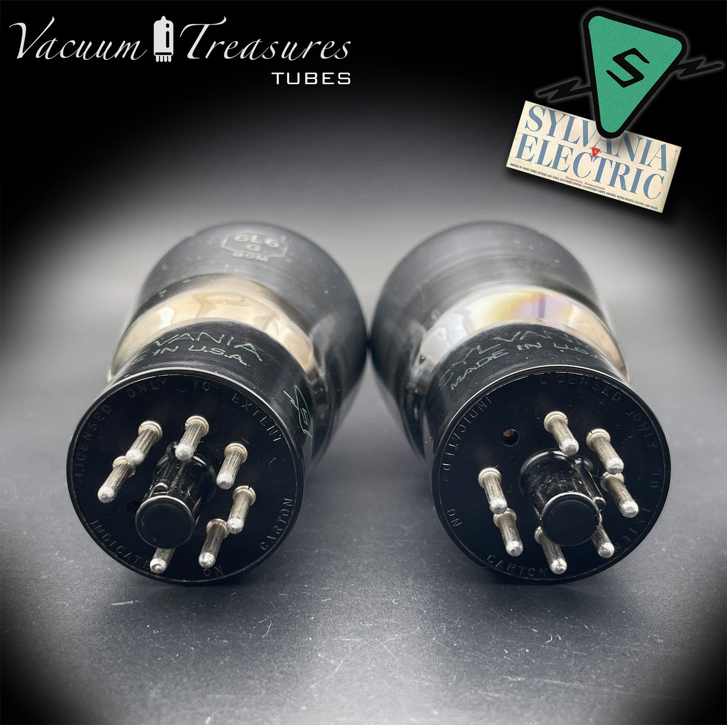 6L6G SYLVANIA Smoked Glass Square Bottom Getter - Pair - Same Factory Code 052 - Amplitrex Tested - STRONG