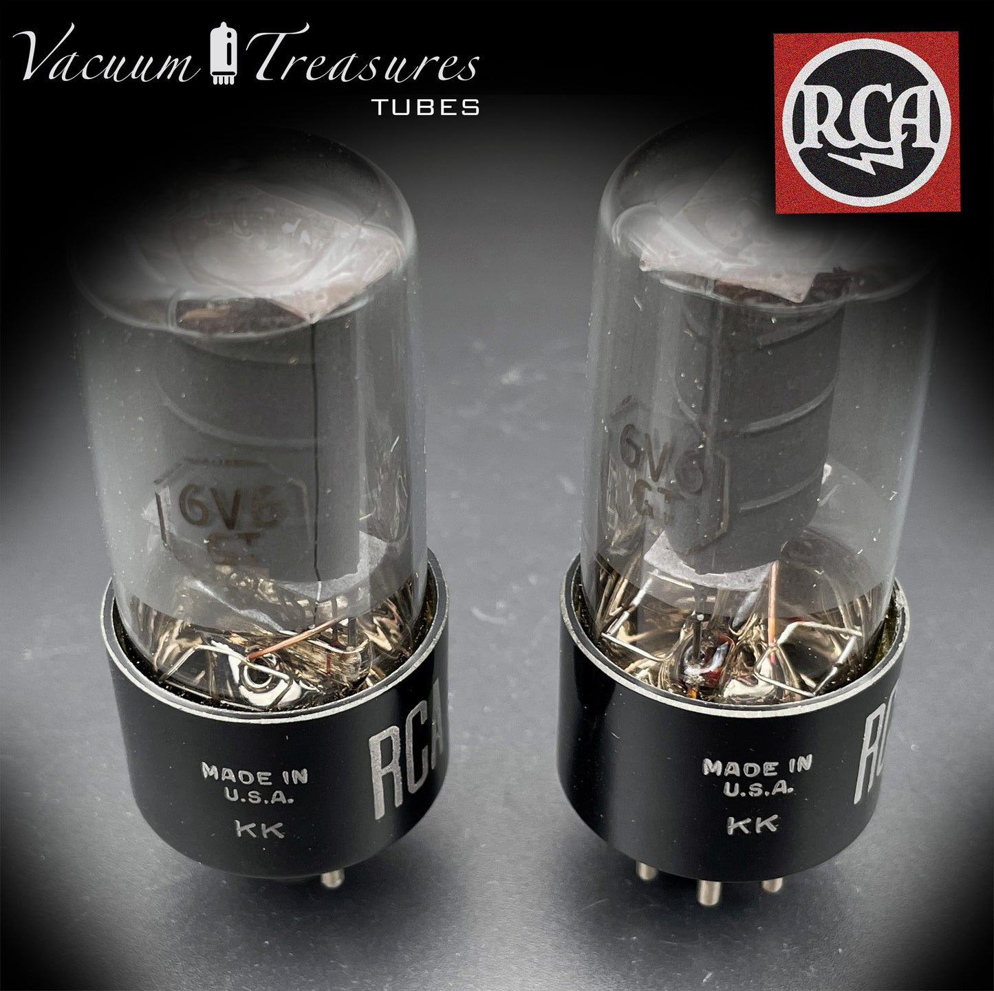 6V6 GT RCA NOS NIB Black Plates Grafite Glass Double Square Getter Matched Tubes Made in USA '57