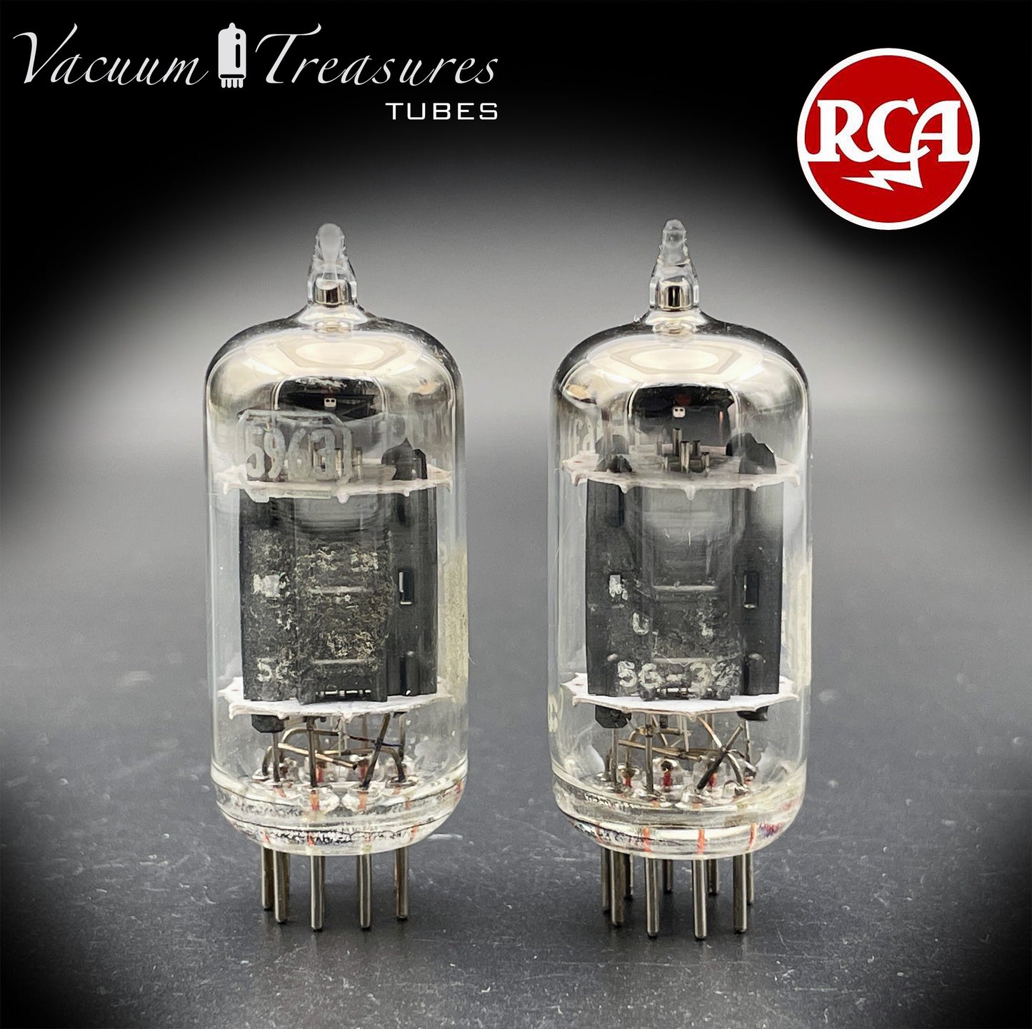 5963 ( 12AU7 ) RCA Matched Pair Long Black Plates Foil Getter AMPLITREX Tested