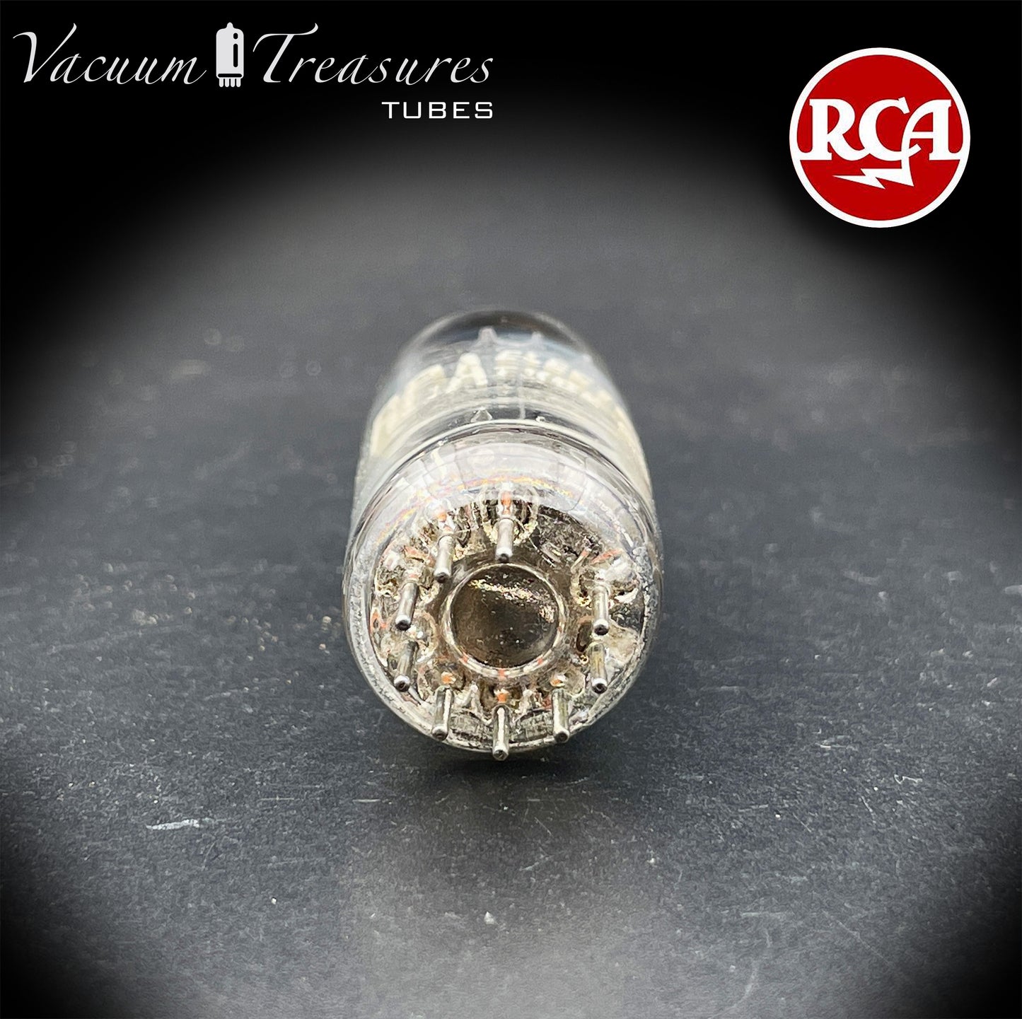 12BH7A RCA NOS NIB Black Plates Dimpled D-Foil Getter USA 1950s AMPLITREX Tested