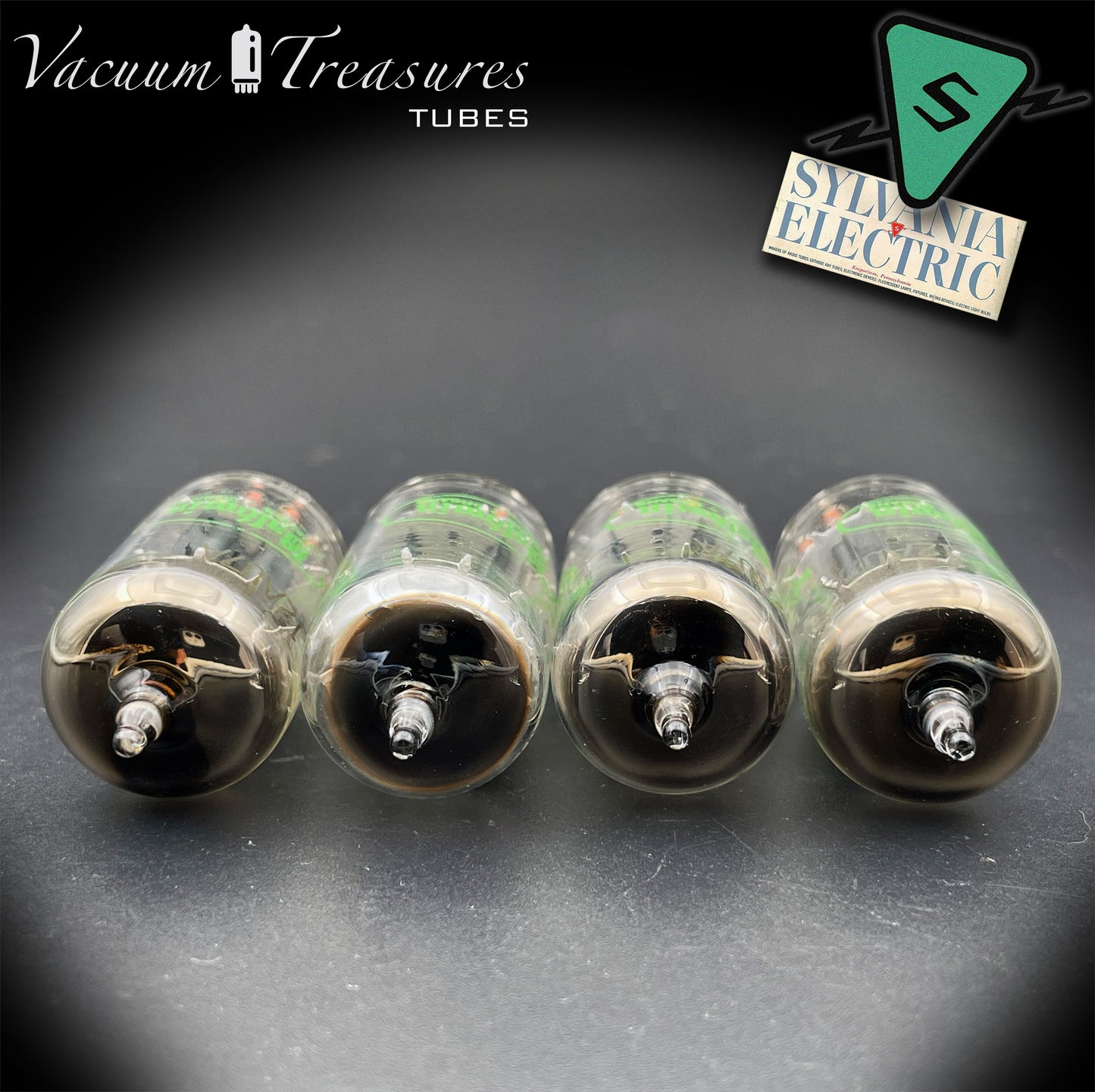 12AU7A / ECC82 NOS Baldwin by SYLVANIA Long Gray Plates Halo Getter Matched Quad Tubes Made in USA '60s