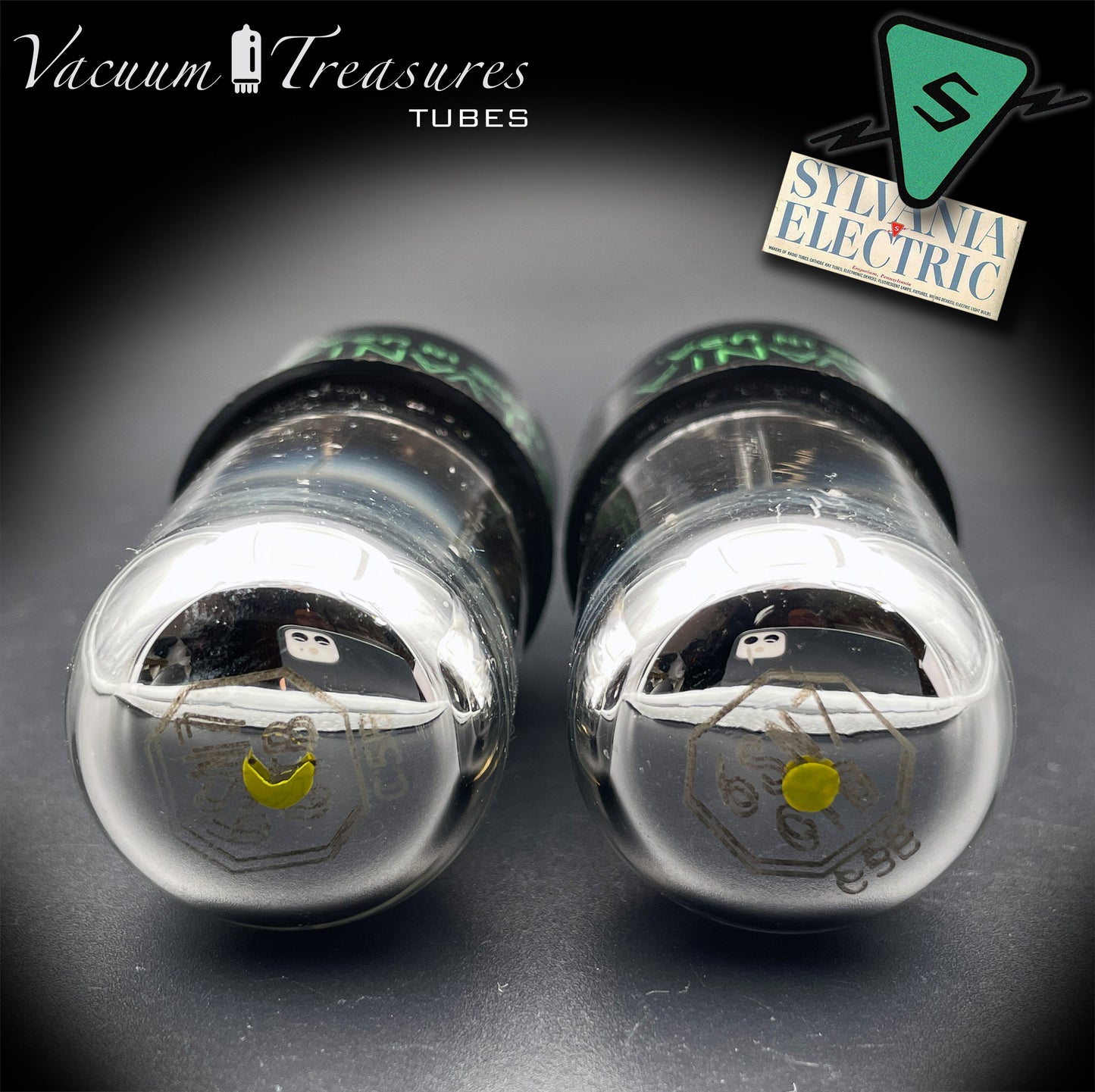 6SN7GTB NOS SYLVANIA CHROME TOP Matched Pair Low Noise & Mic Black Plates Tubes USA 1955