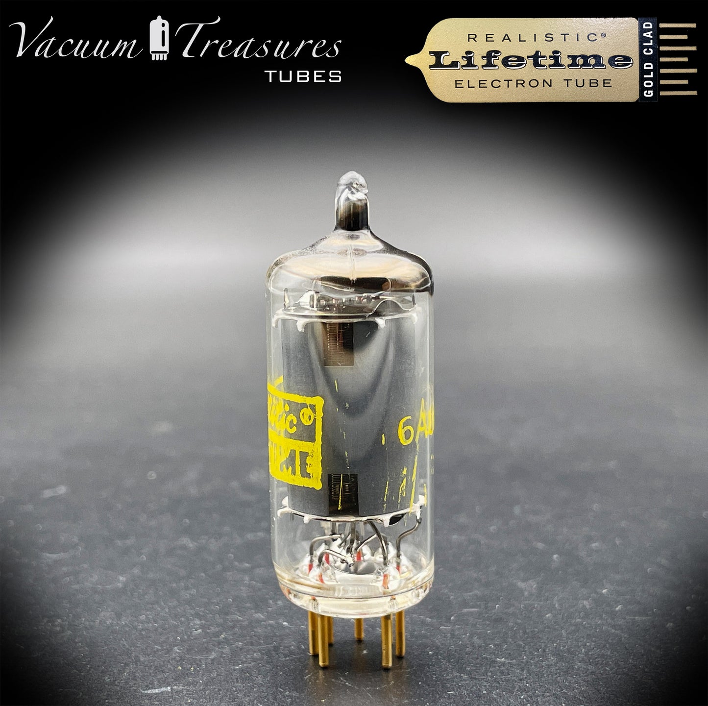 6AU6A ( EF94 ) Realistic LIFETIME NOS NIB Gold Pin Gray Plate Halo Getter - AMPLITREX Tested