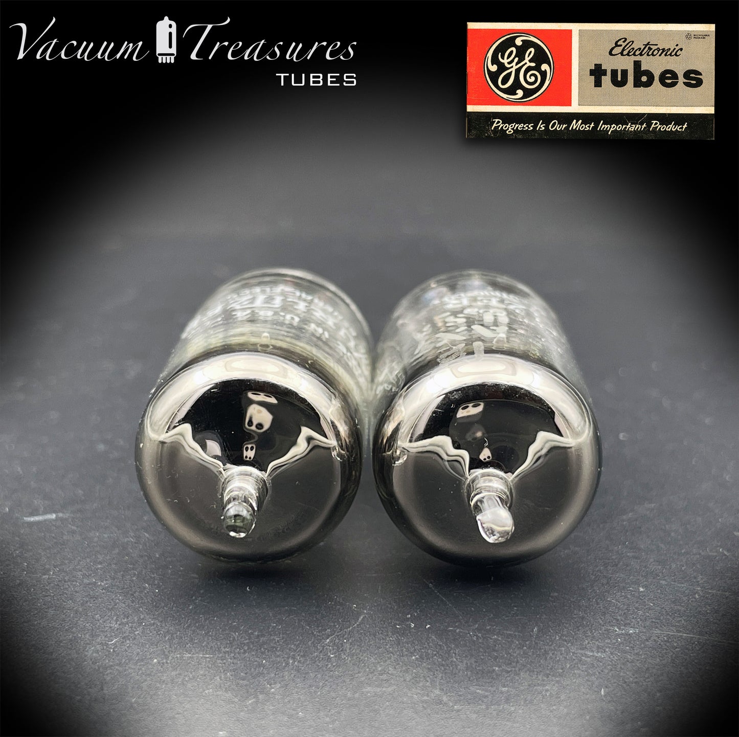 12AX7 / ECC83 Wurlitzer by GE Matched Pair Long Gray Plates Halo Getter Made in USA '63