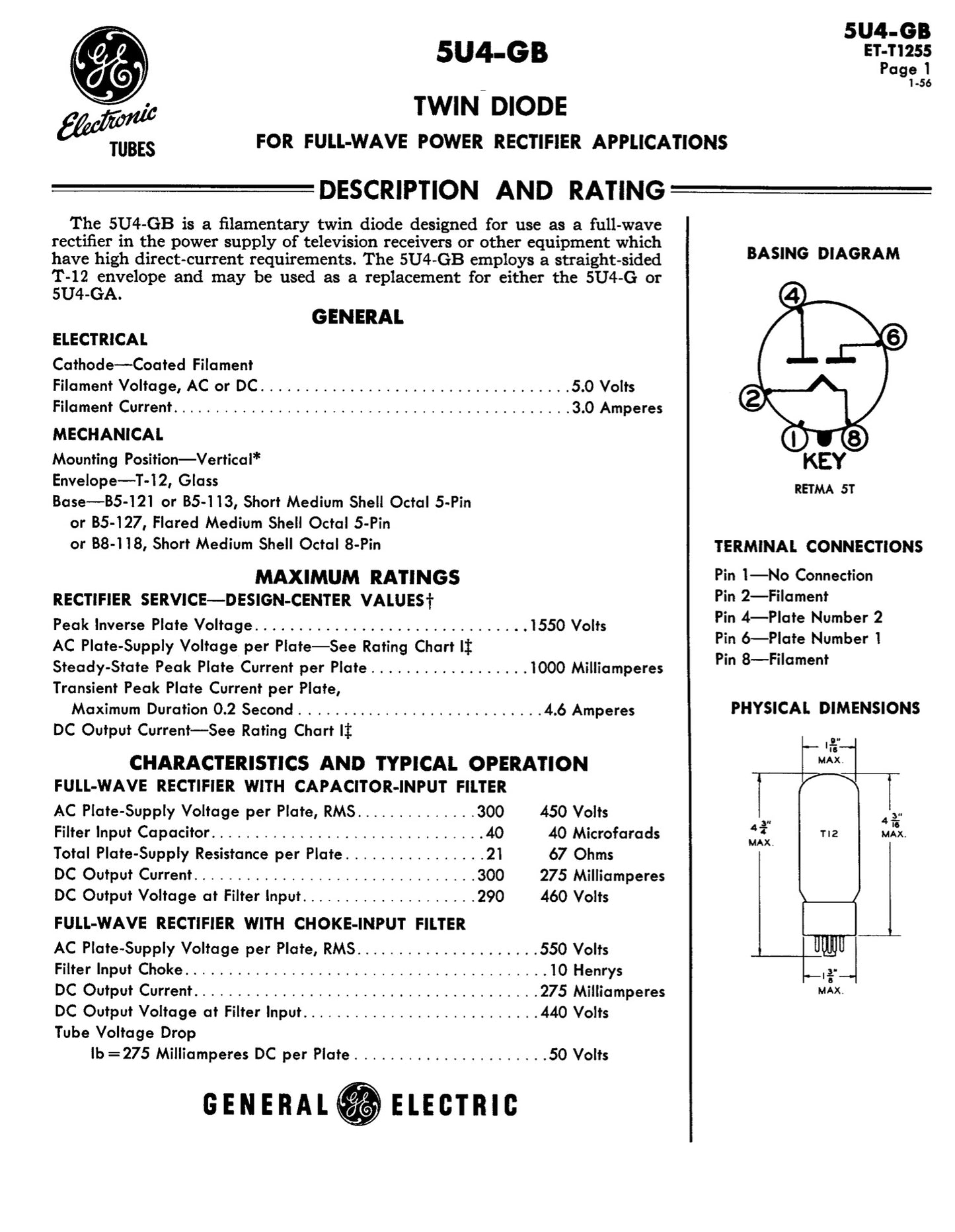 5U4 GB  5AS4A GE/International NOS NIB Gray Plates Side Square Getter Tested Tube Rectifier Made in USA