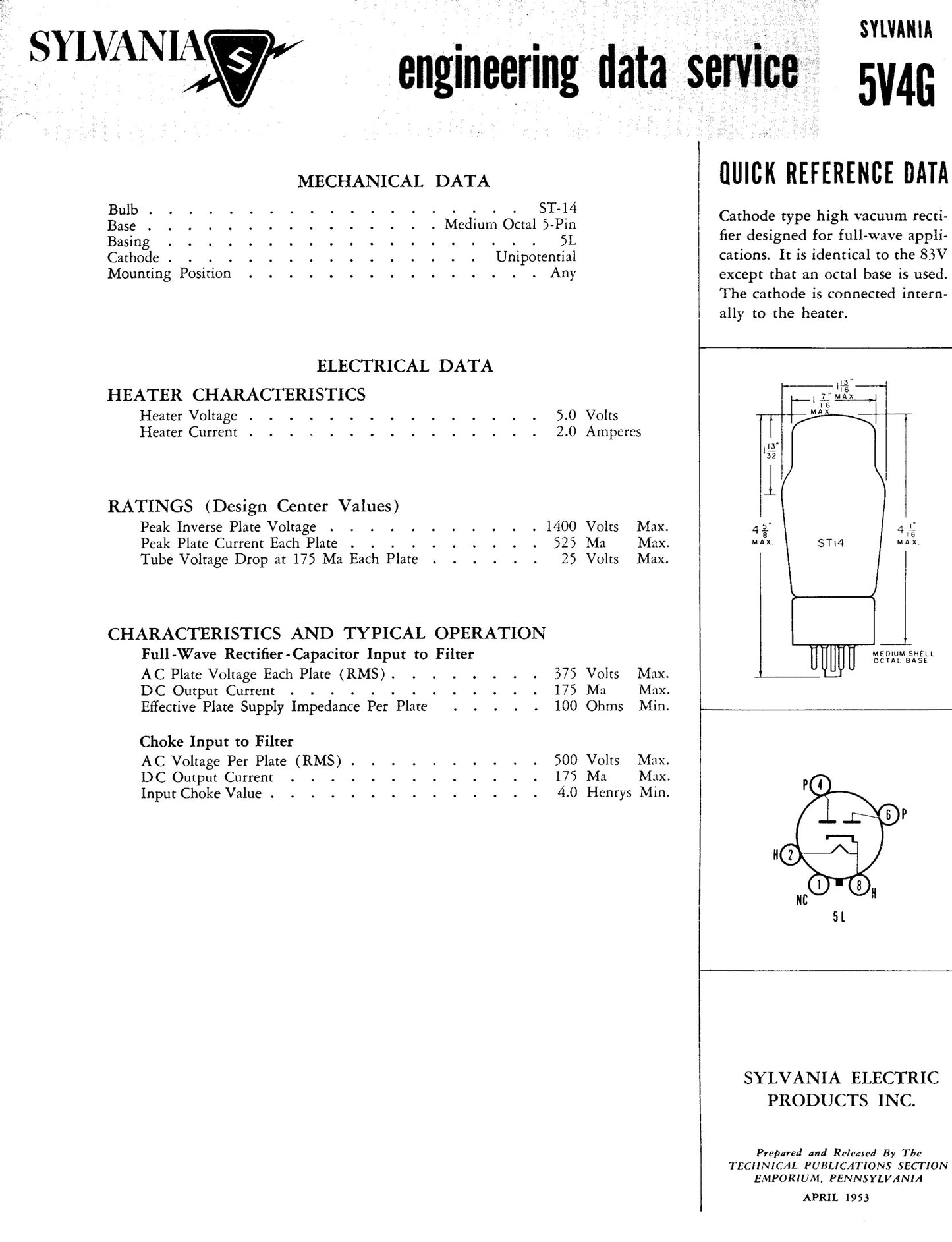 5V4G GZ32 SILVERTONE ST Shape Black Plates Bottom Square Getter Tested Tube Made in USA '51