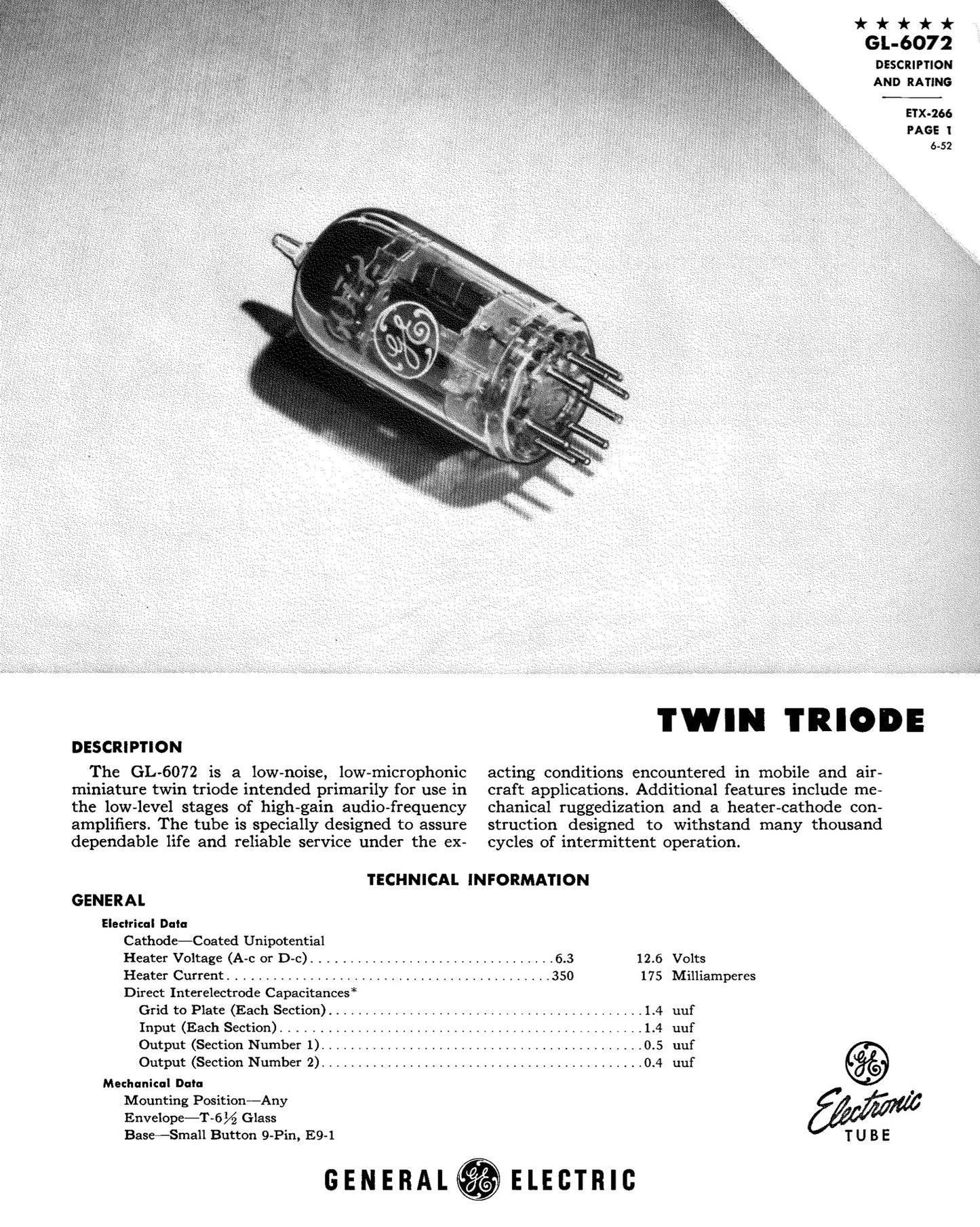 6072 / 12AY7 NOS GE JG Matched Pair Black Plates Triple Mica Halo Getter USA ’60s - AMPLITREX Tested