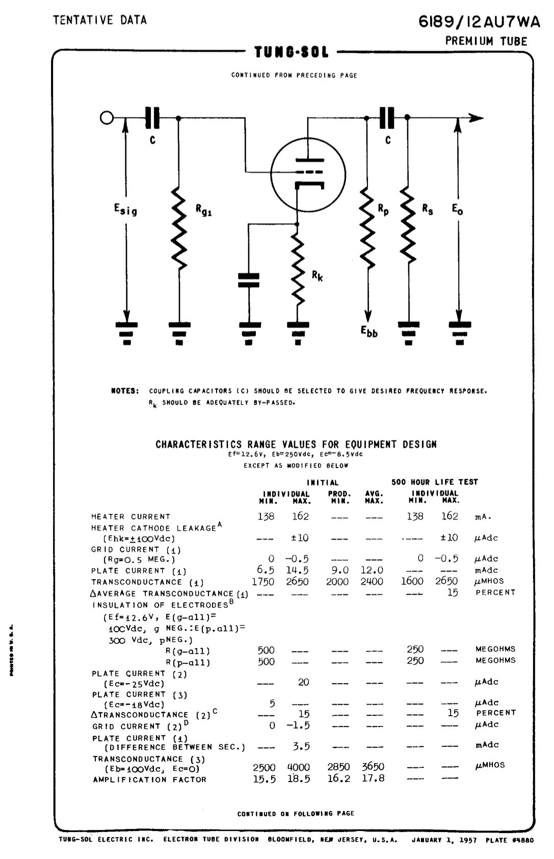 12AU7WA / CV4003 / 6189 Heinz &amp; Kauffman Triple Mica Black Plates Square Getter Made in USA