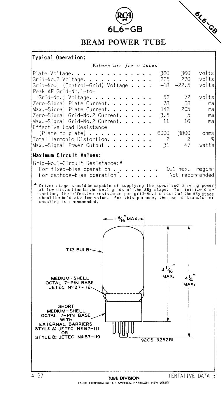 6L6GB RCA Black Plates Double Bottom Getter – Matched Pair – AMPLITREX Tested – Made in USA