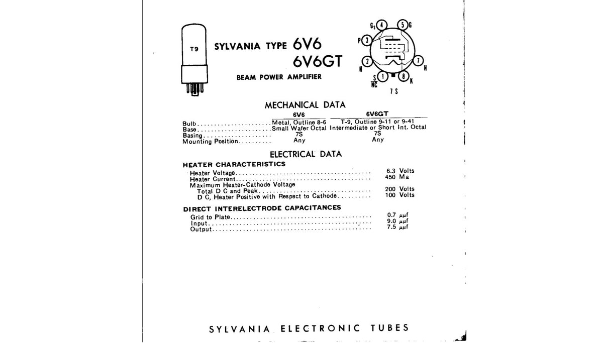 6V6GT NOS GM by Sylvania Black Plate Foil Getter AMPLITREX Tested Tube USA 1956